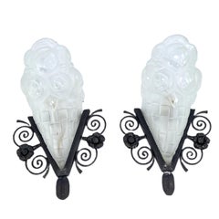 Pair of ART DECO Degué wall applique lamp wrought iron, 1930s