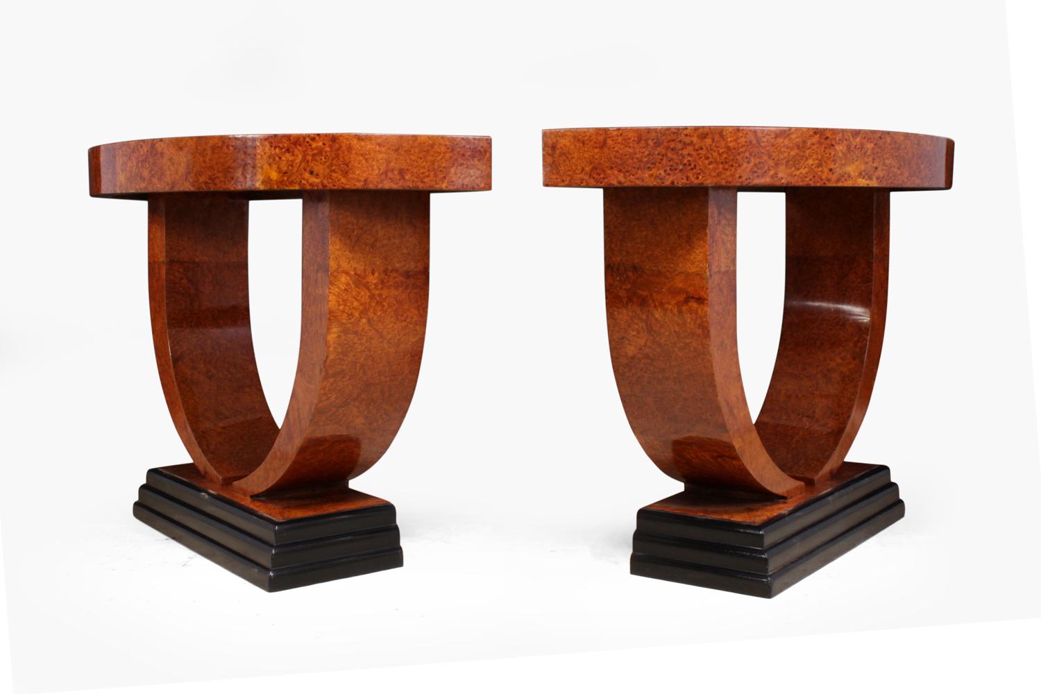Pair of Art Deco Demilune Console Tables For Sale 4