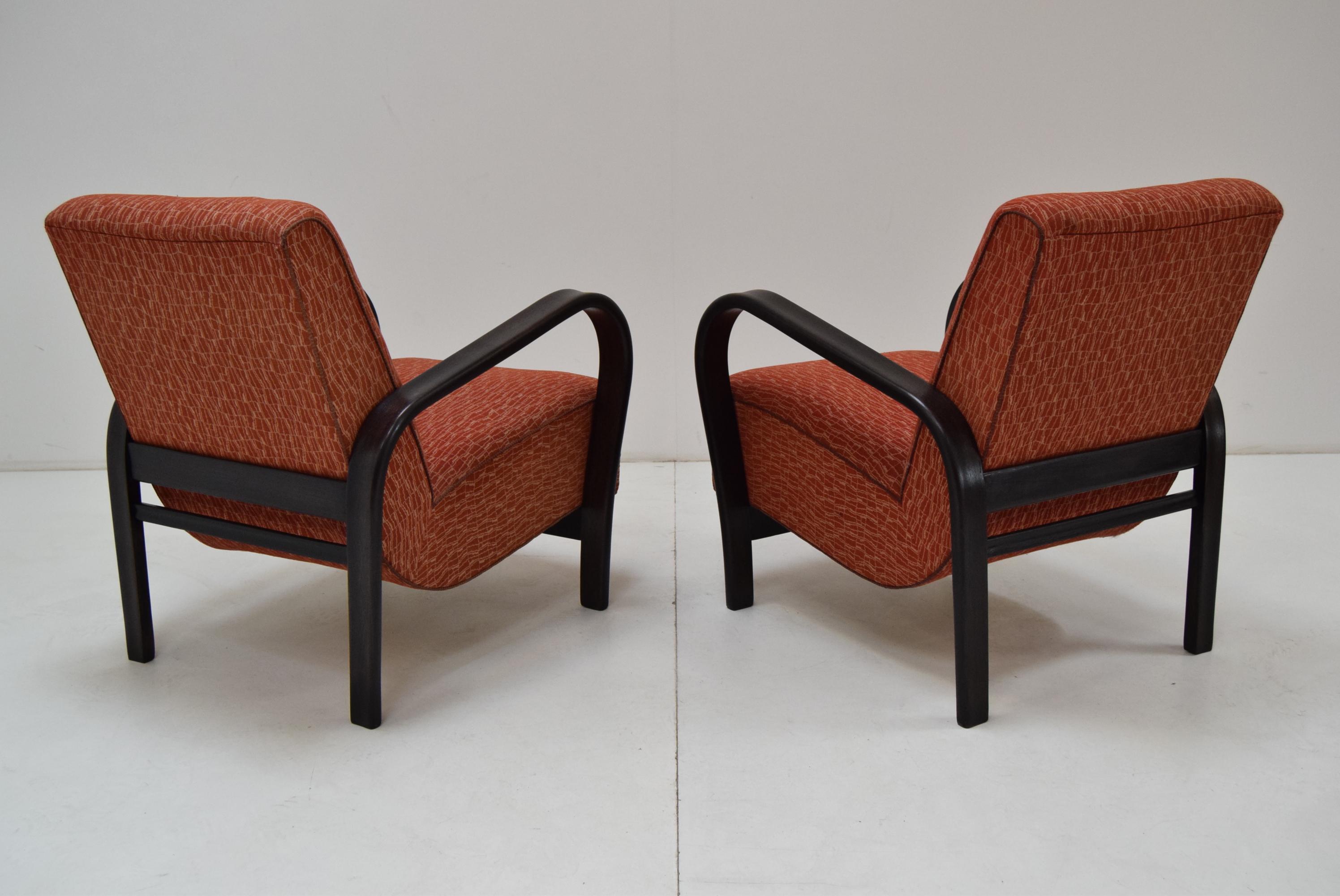 Mid-20th Century Pair of Art Deco Design Armchairs by Kropacek and Kozelka, 1930's