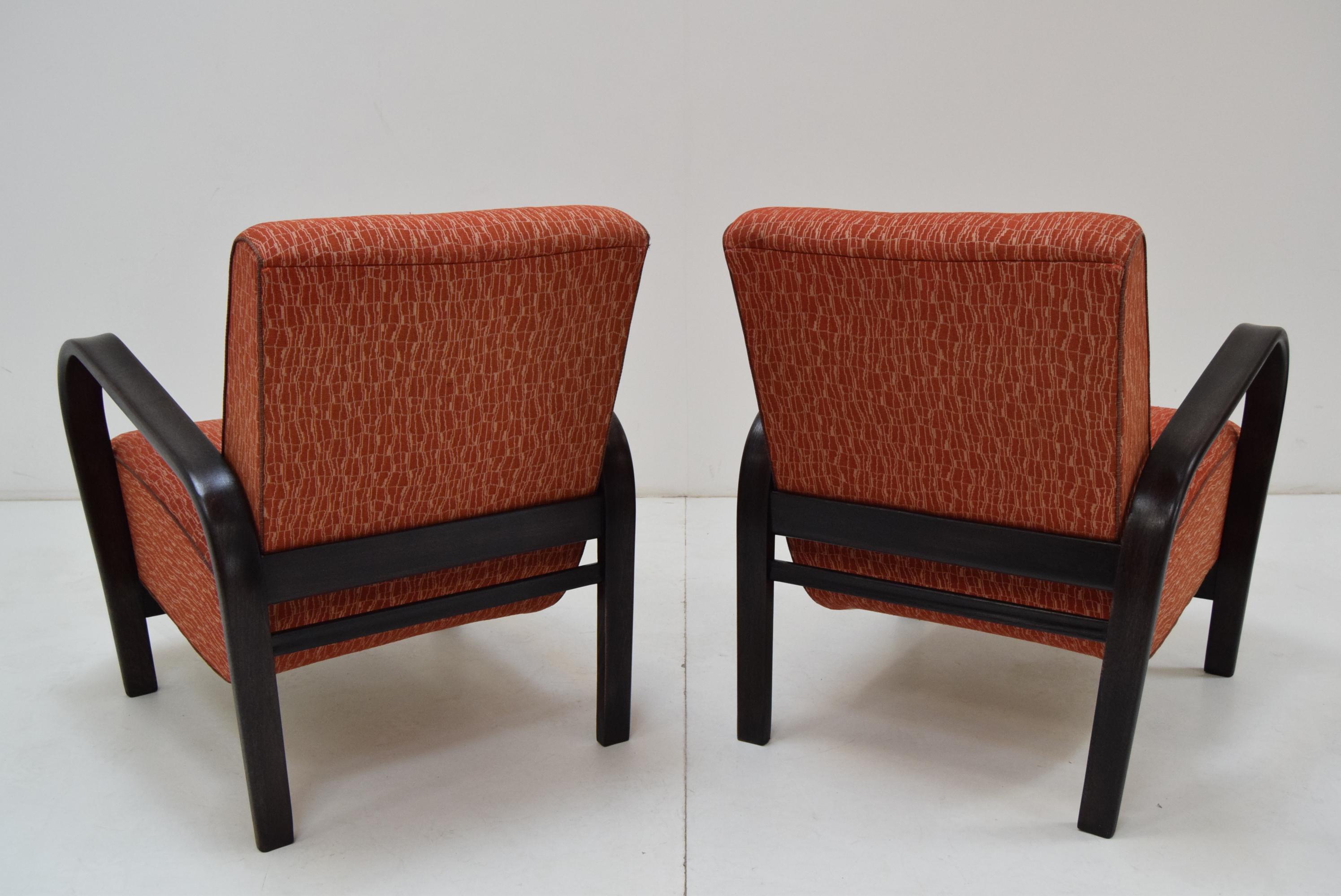 Fabric Pair of Art Deco Design Armchairs by Kropacek and Kozelka, 1930's For Sale