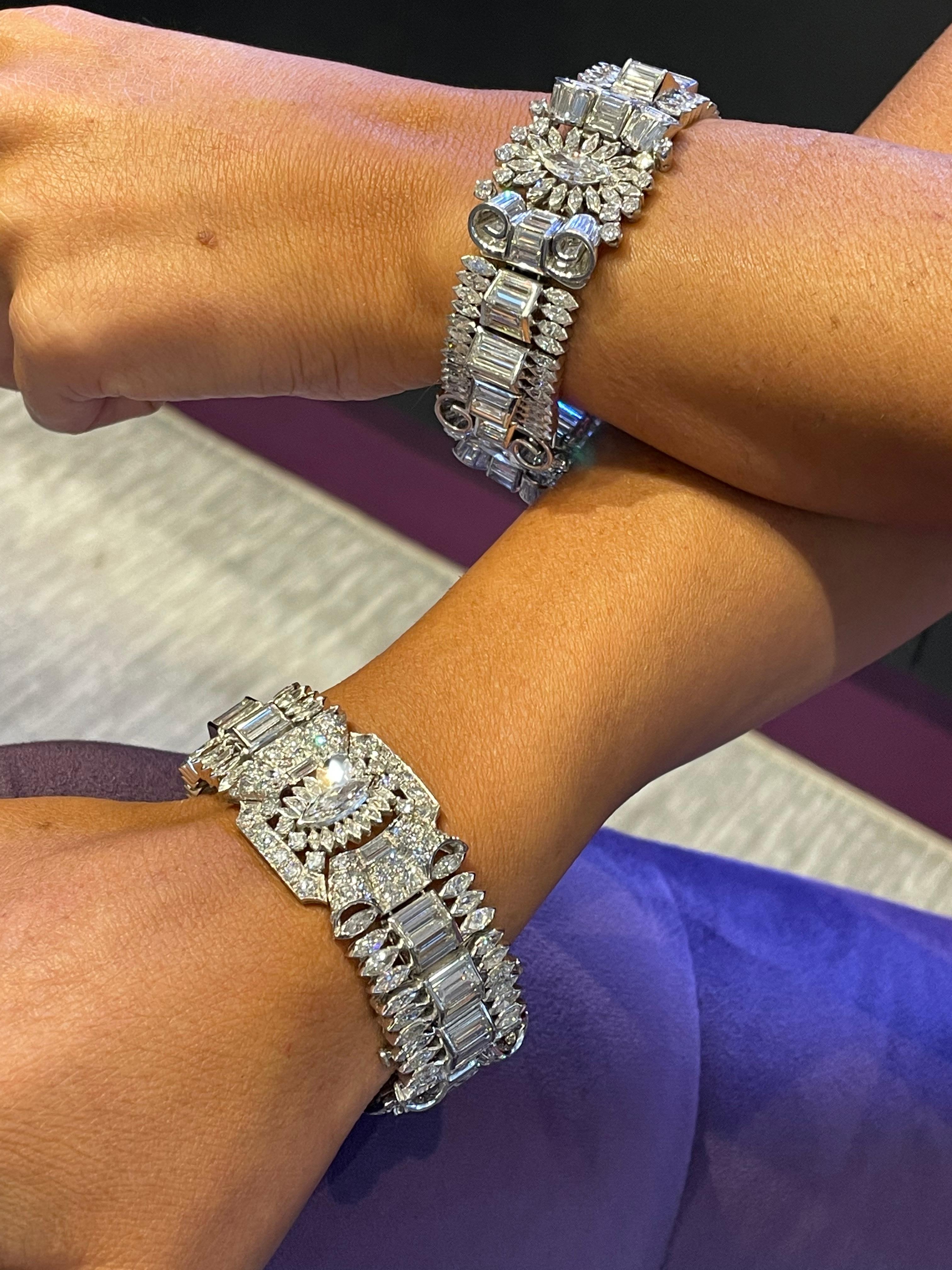Paar Art-Déco-Diamant-Armbänder (Art déco) im Angebot