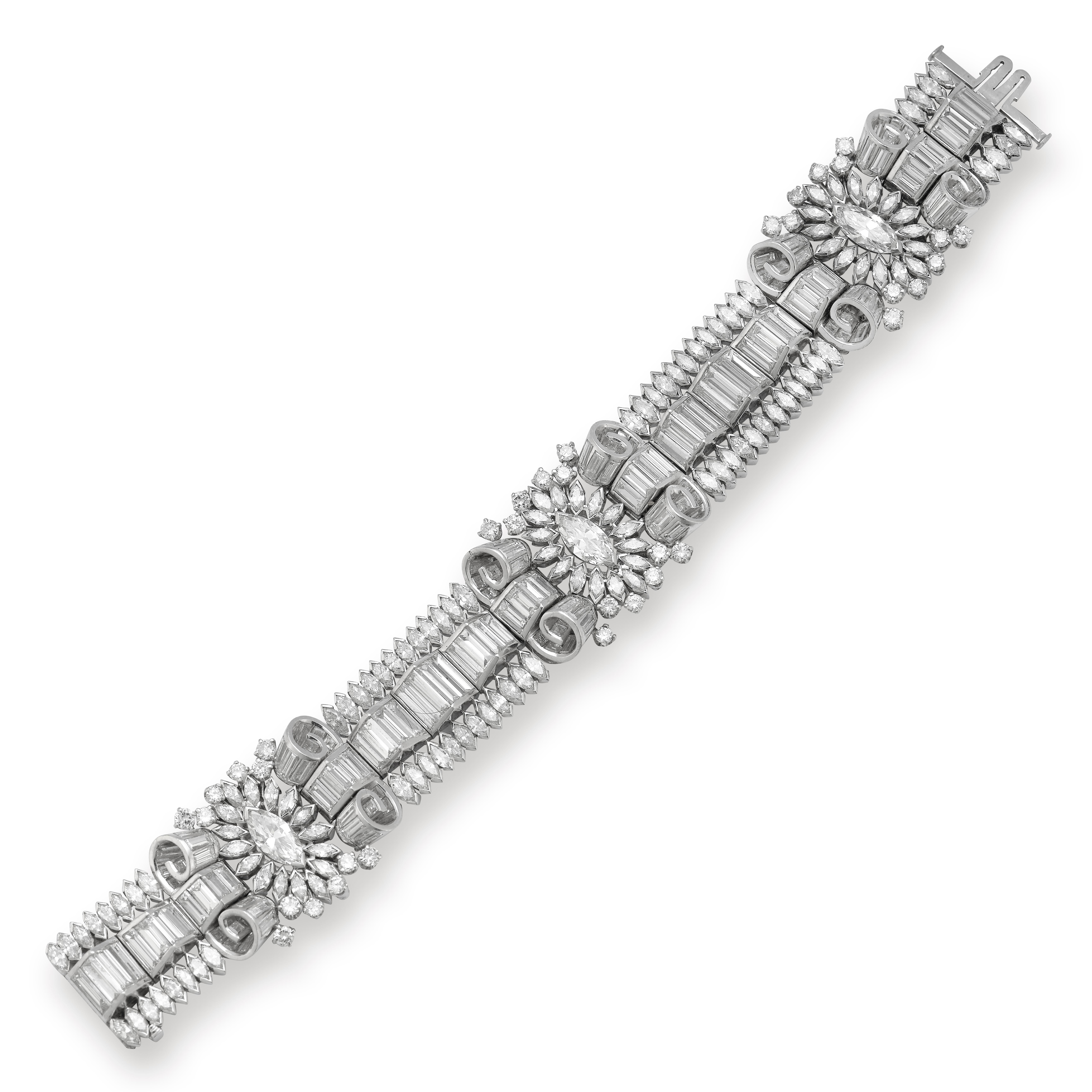 Paar Art-Déco-Diamant-Armbänder (Marquiseschliff) im Angebot