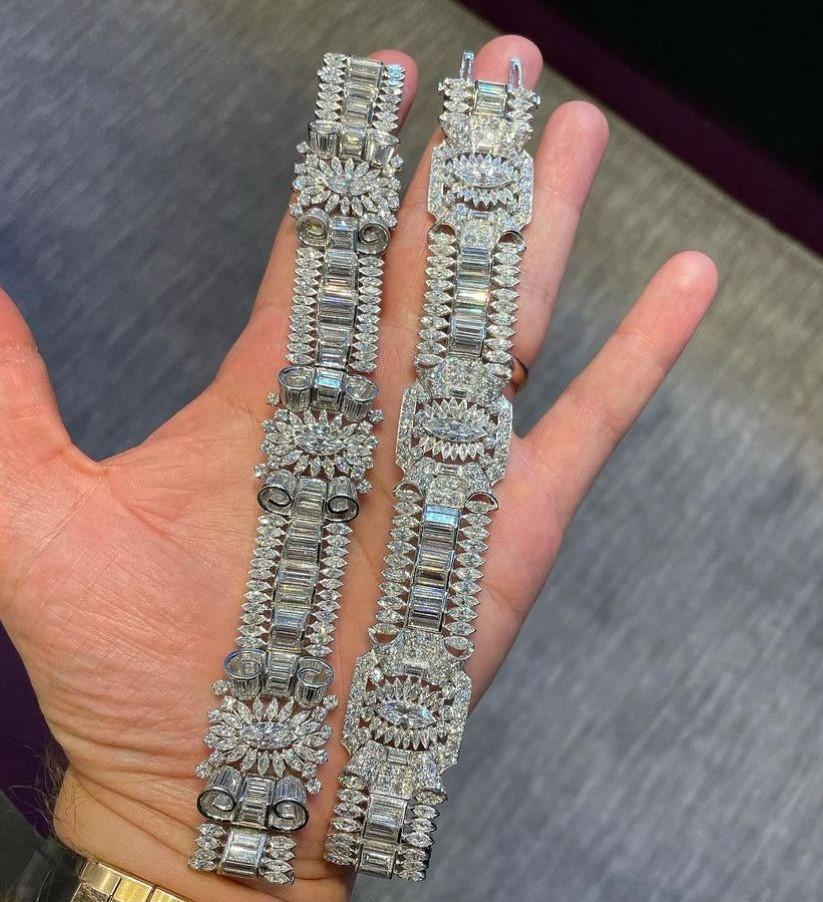 Paar Art-Déco-Diamant-Armbänder Damen im Angebot