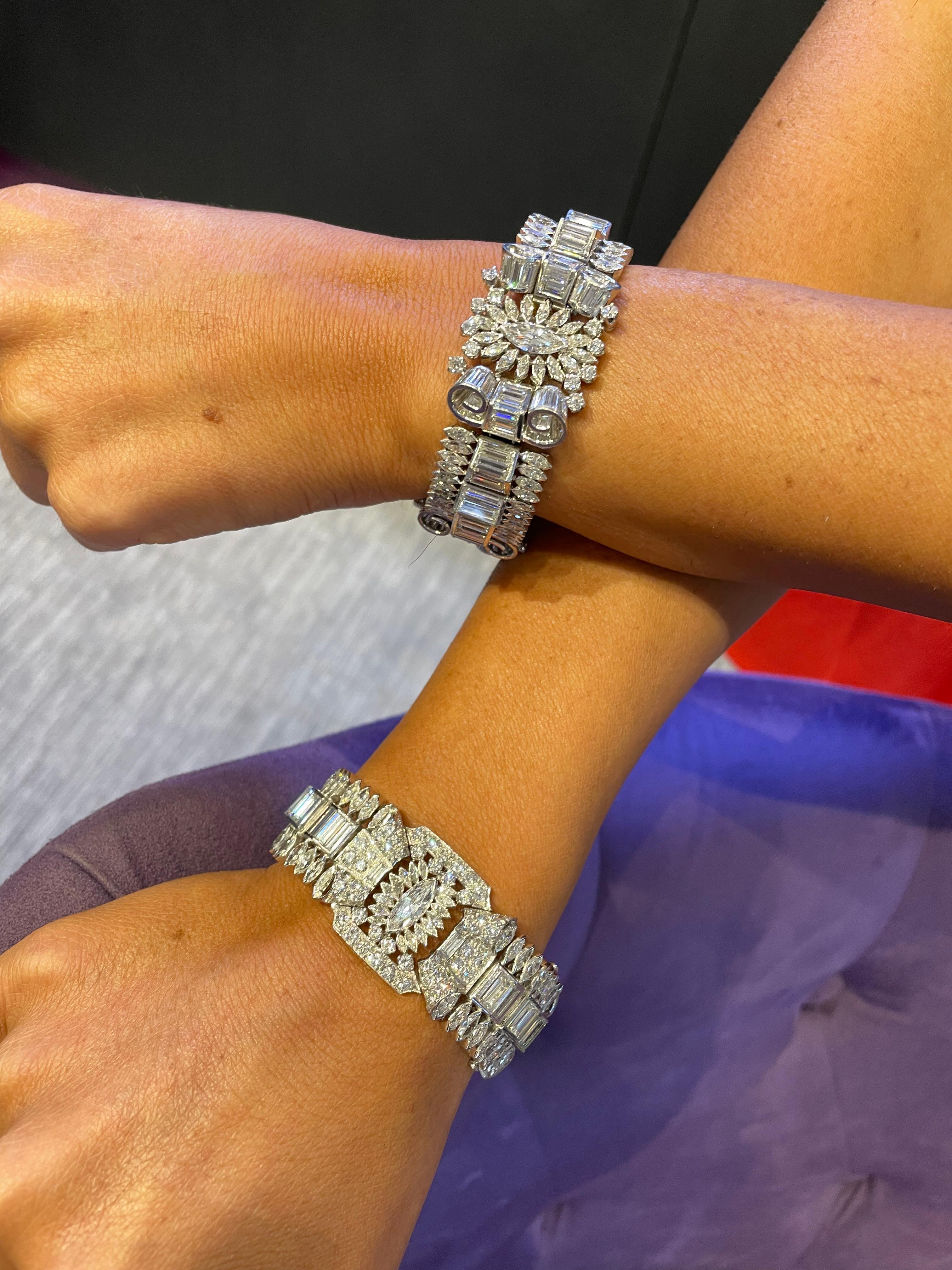 Women's Pair of Art Deco Diamond Bracelets For Sale