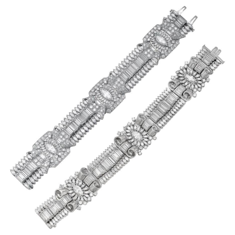 Pair of Art Deco Diamond Bracelets For Sale