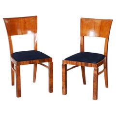 Pair of Art Deco Dining Chairs Made in 1930s Czechia, Fully Restored Walnut
