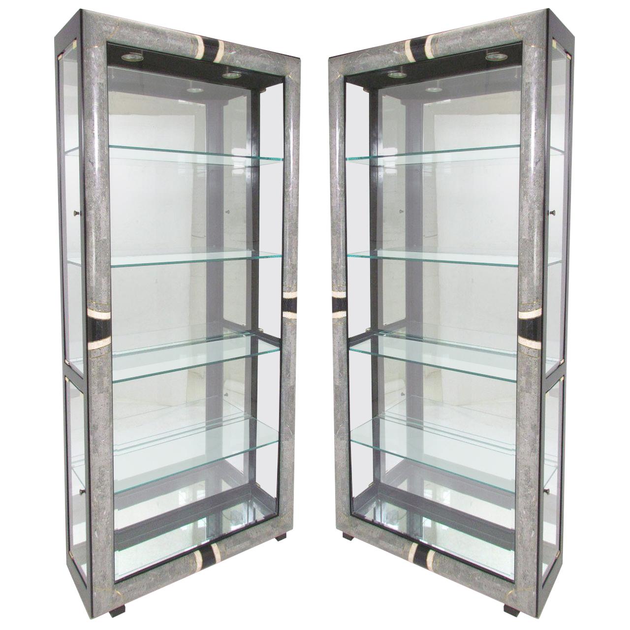 Pair of Art Deco Display Cabinets in Tessellated Stone For Sale