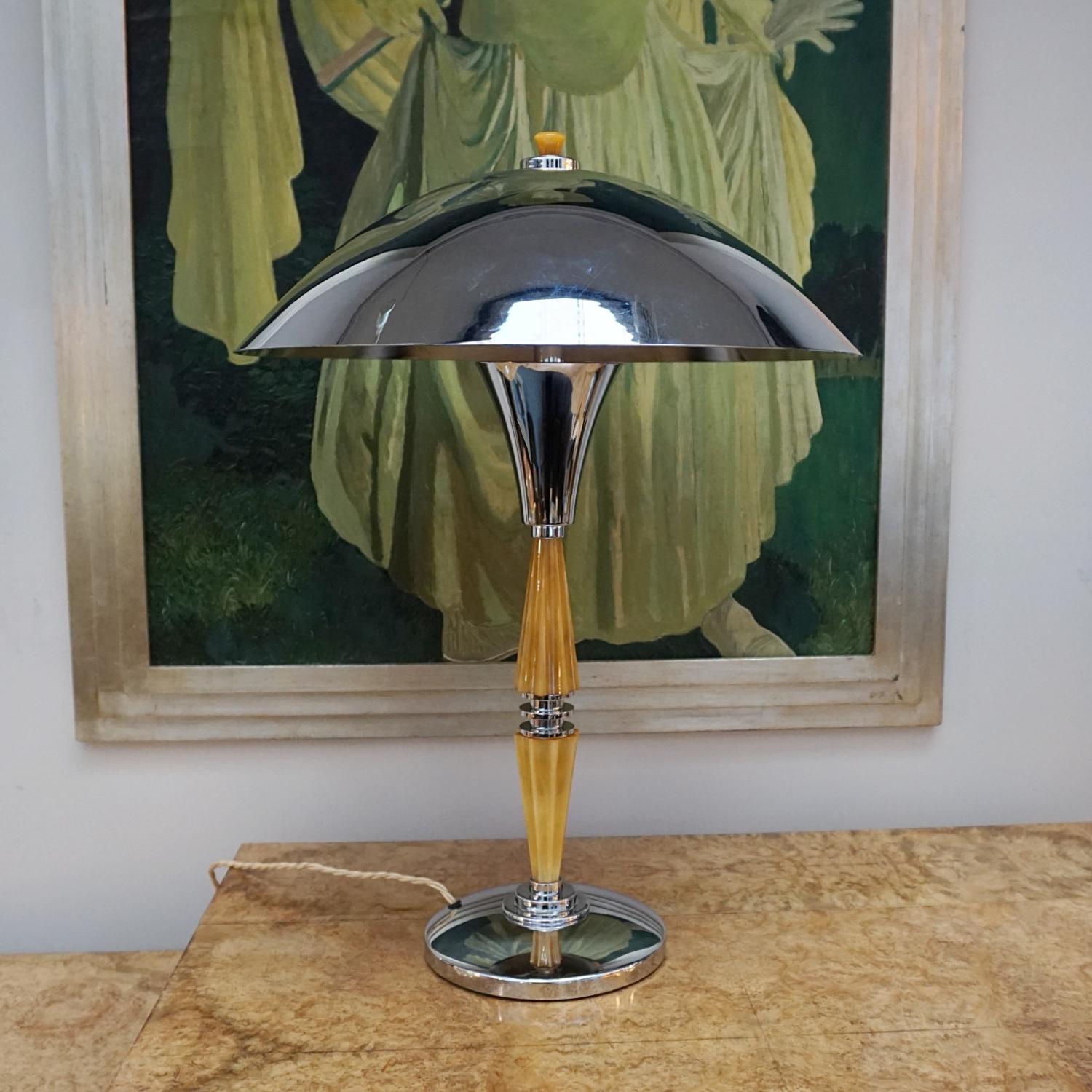 20th Century Pair of Art Deco Domed Table Lamps Bakelite and Chrome