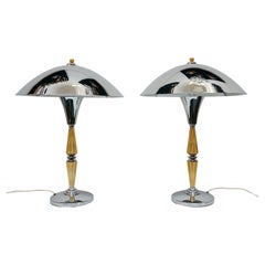 Pair of Art Deco Domed Table Lamps Bakelite and Chrome