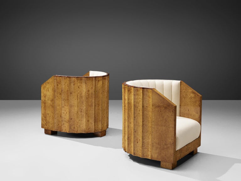 Pair of Art Deco Easy Chairs in Maple Burl For Sale at 1stDibs