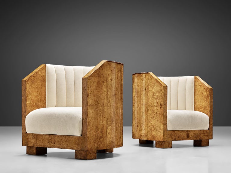 Pair of Art Deco Easy Chairs in Maple Burl at 1stDibs