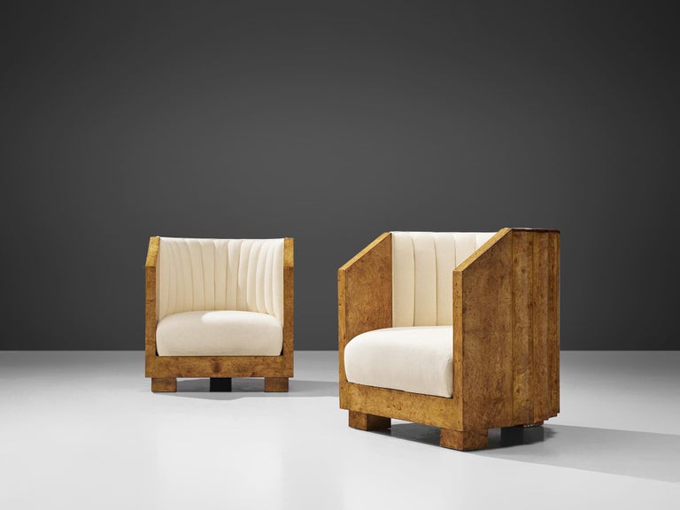 Pair of Art Deco Easy Chairs in Maple Burl For Sale at 1stDibs