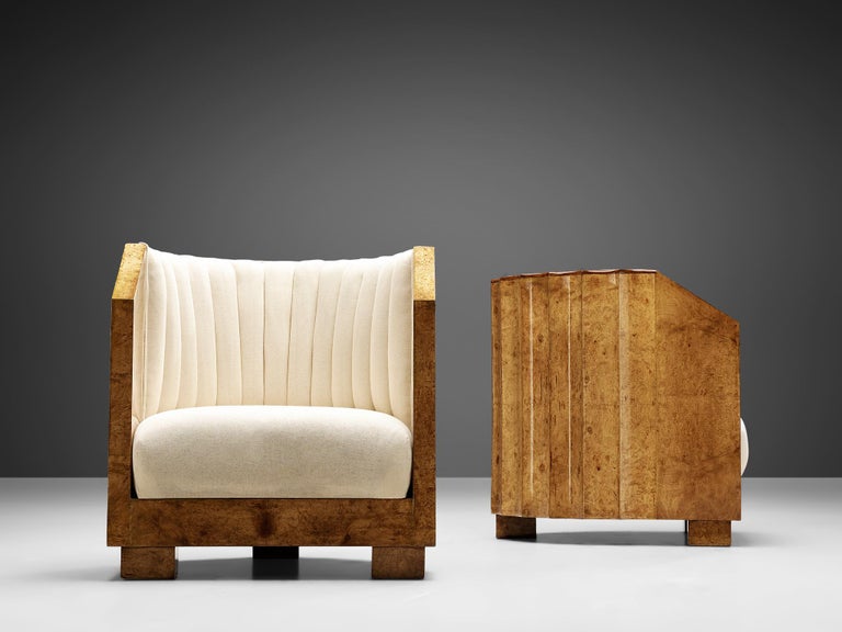 Pair of Art Deco Easy Chairs in Maple Burl at 1stDibs