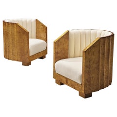 Pair of Art Deco Easy Chairs in Maple Burl