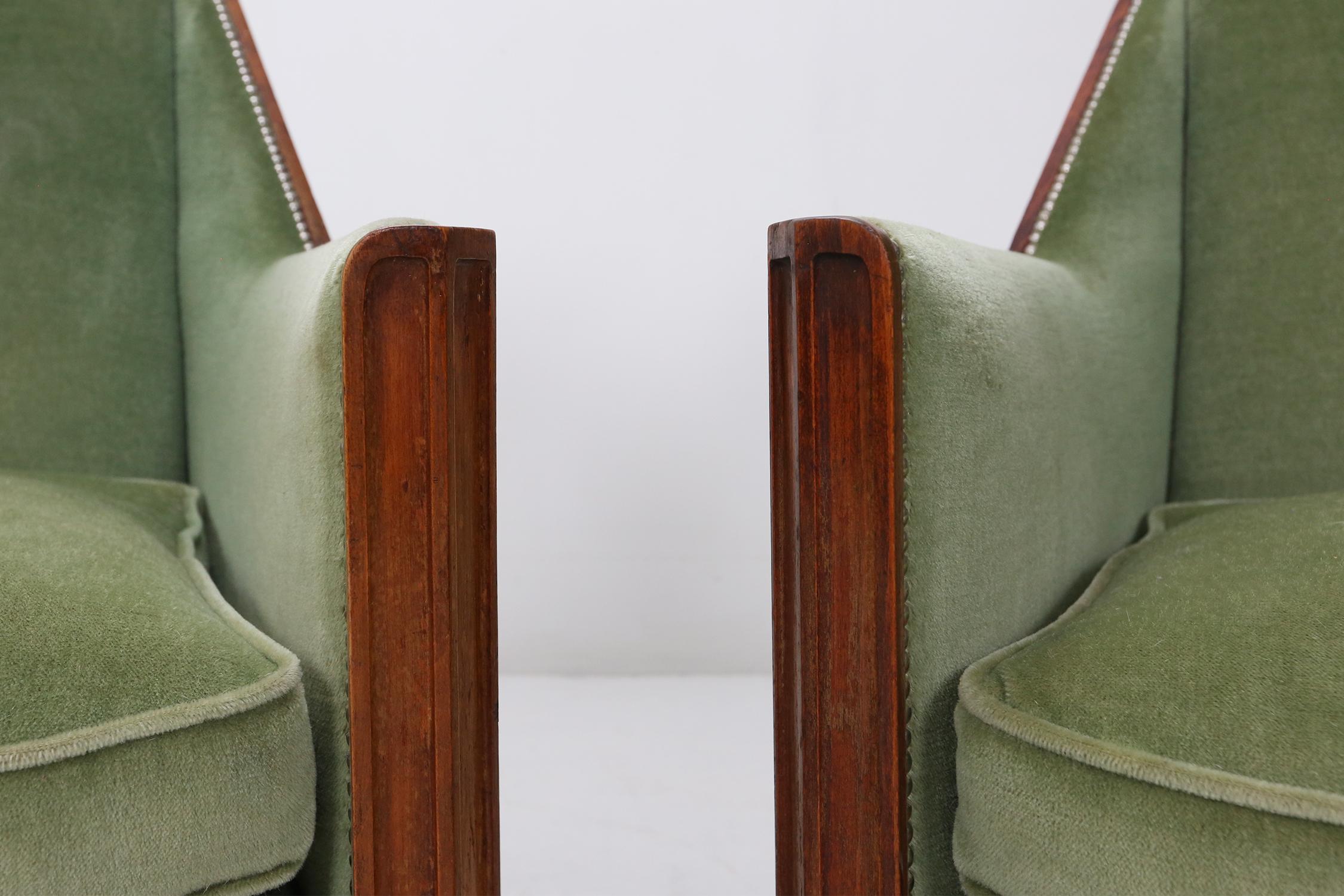 Pair of Art Deco Easy Chairs in Velvet Green 5