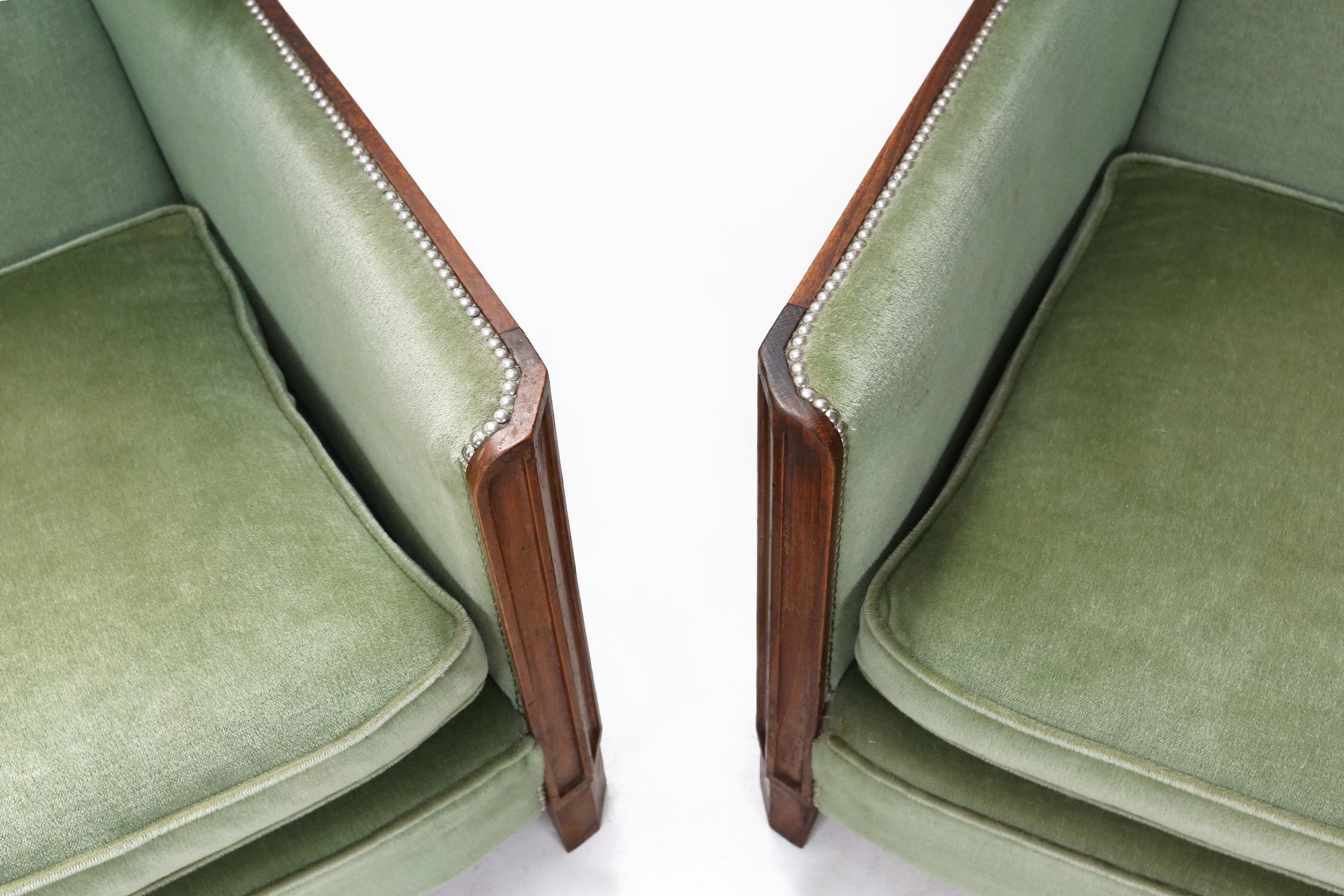 Pair of Art Deco Easy Chairs in Velvet Green 7