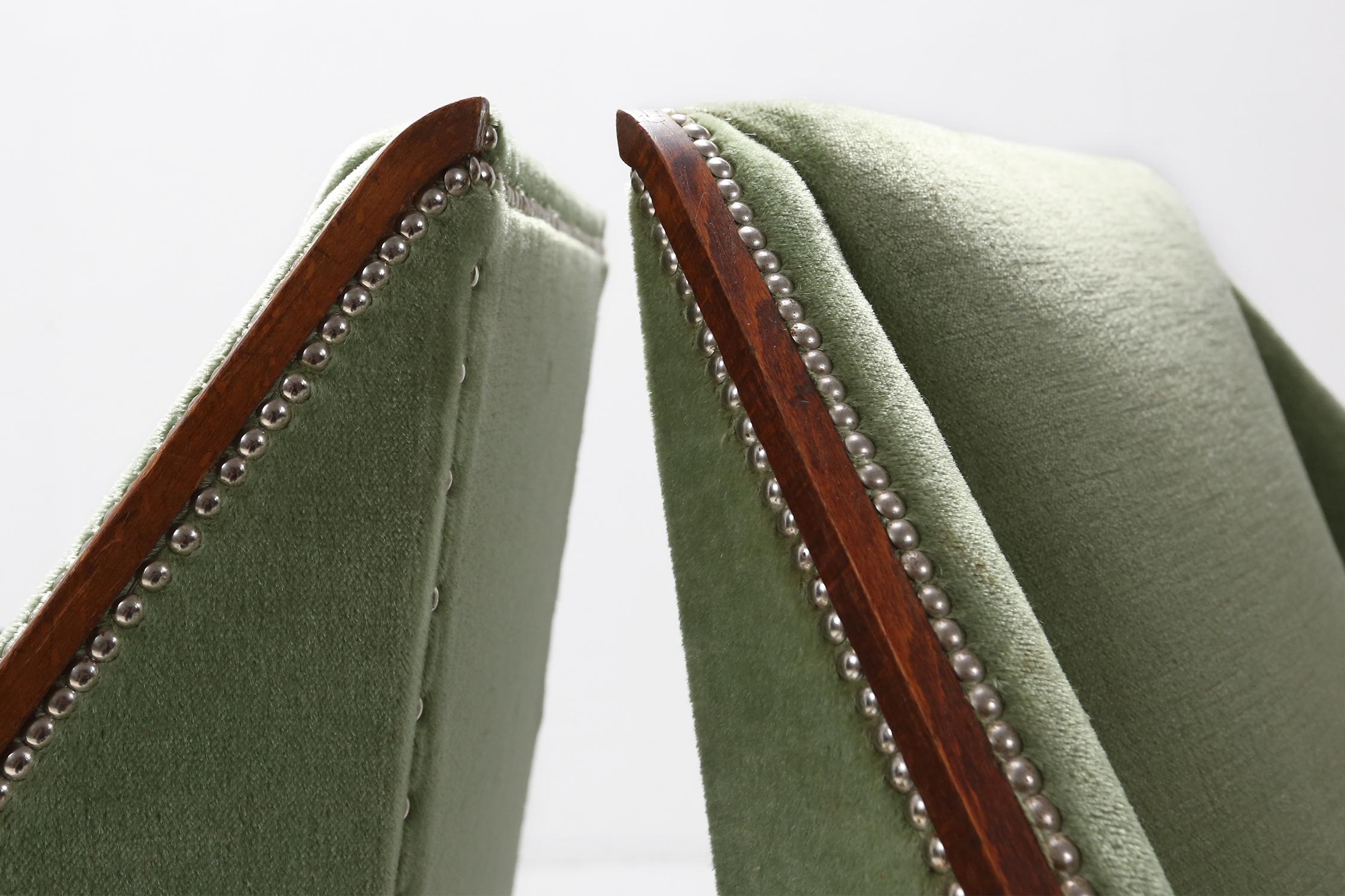 Pair of Art Deco Easy Chairs in Velvet Green 2
