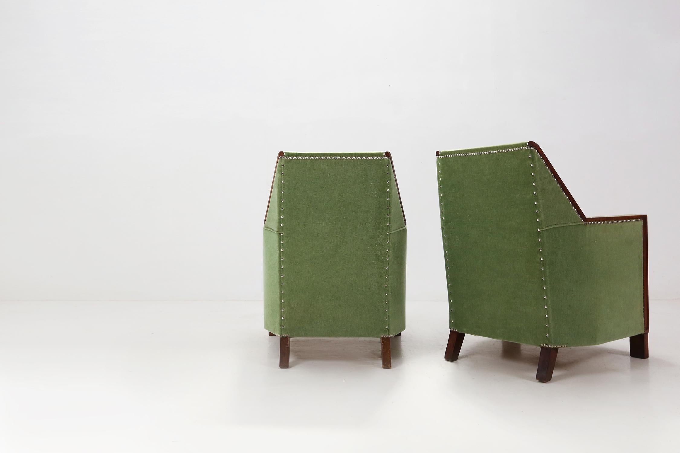 Pair of Art Deco Easy Chairs in Velvet Green 4