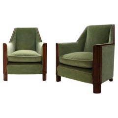 Pair of Art Deco Easy Chairs in Velvet Green