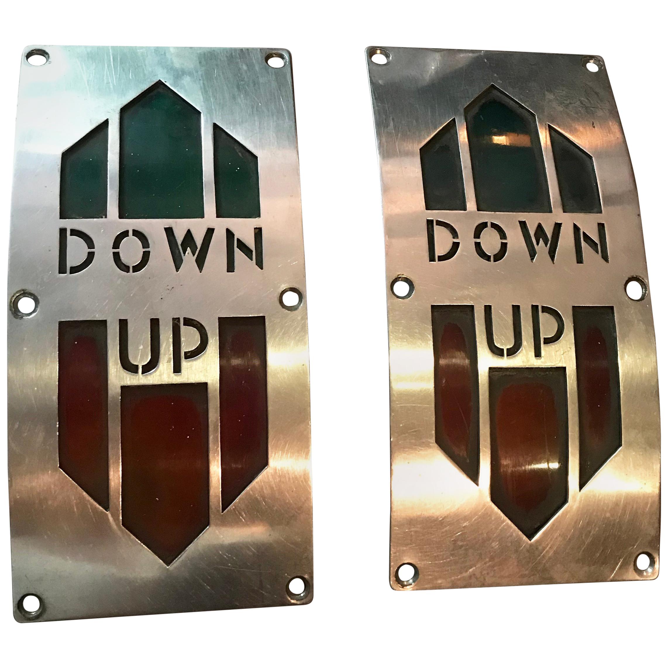 Pair of Art Deco Elevator Up Down Direction Panels