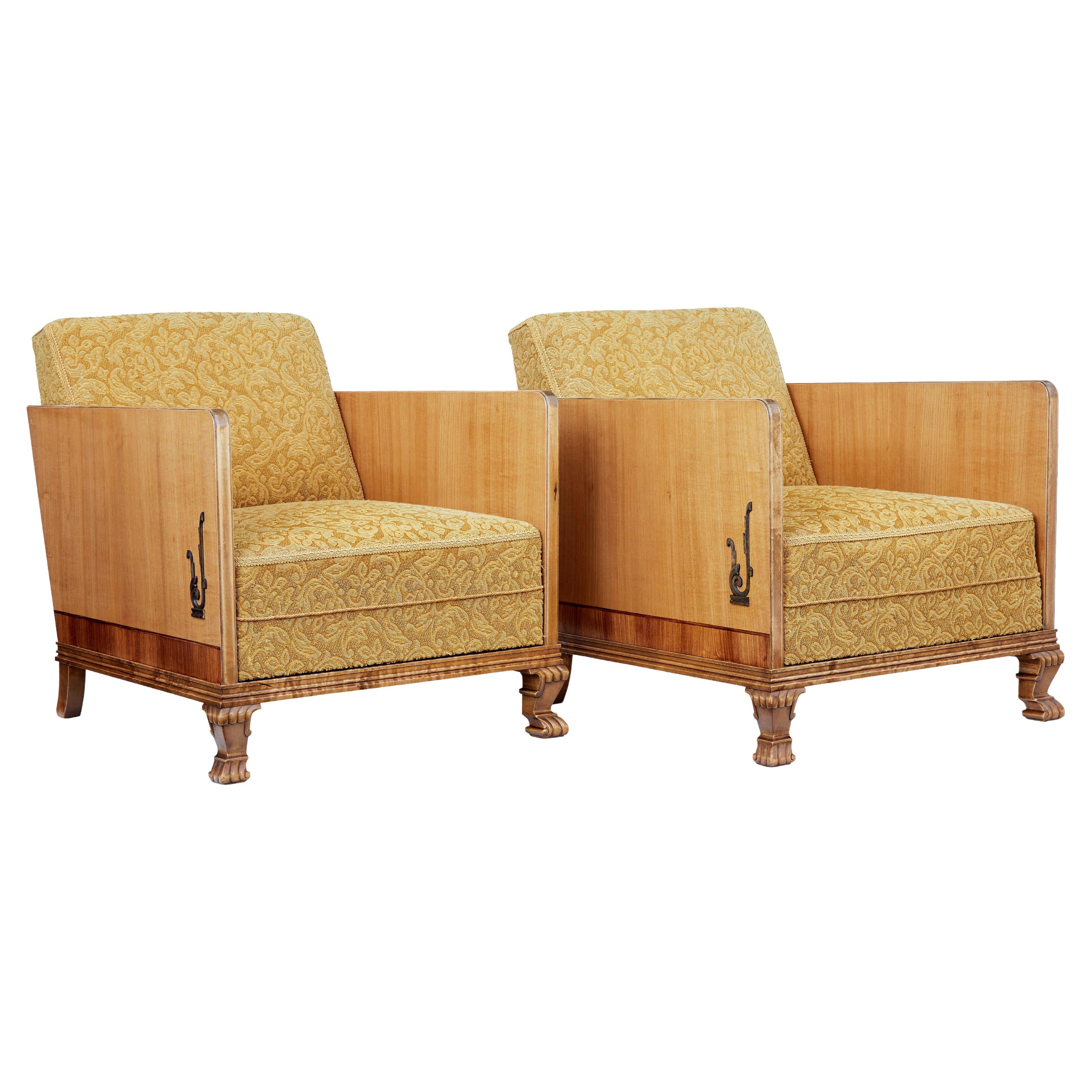 Fine pair of Swedish mid Century elm and birch armchairs For Sale at