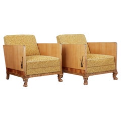 Pair of Art Deco Elm and Birch Club Armchairs