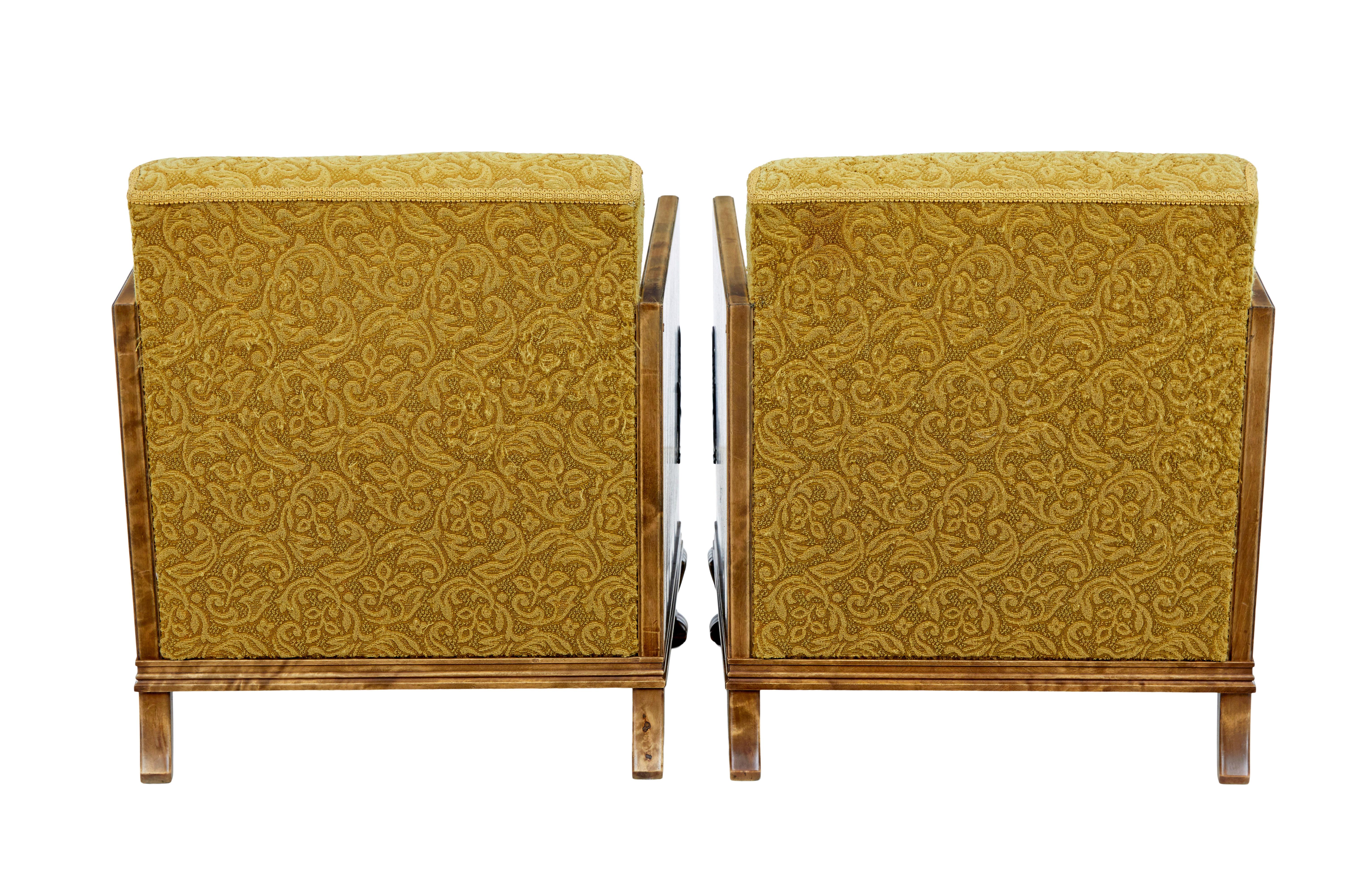 Pair of Art Deco elm and birch lounge armchairs 3