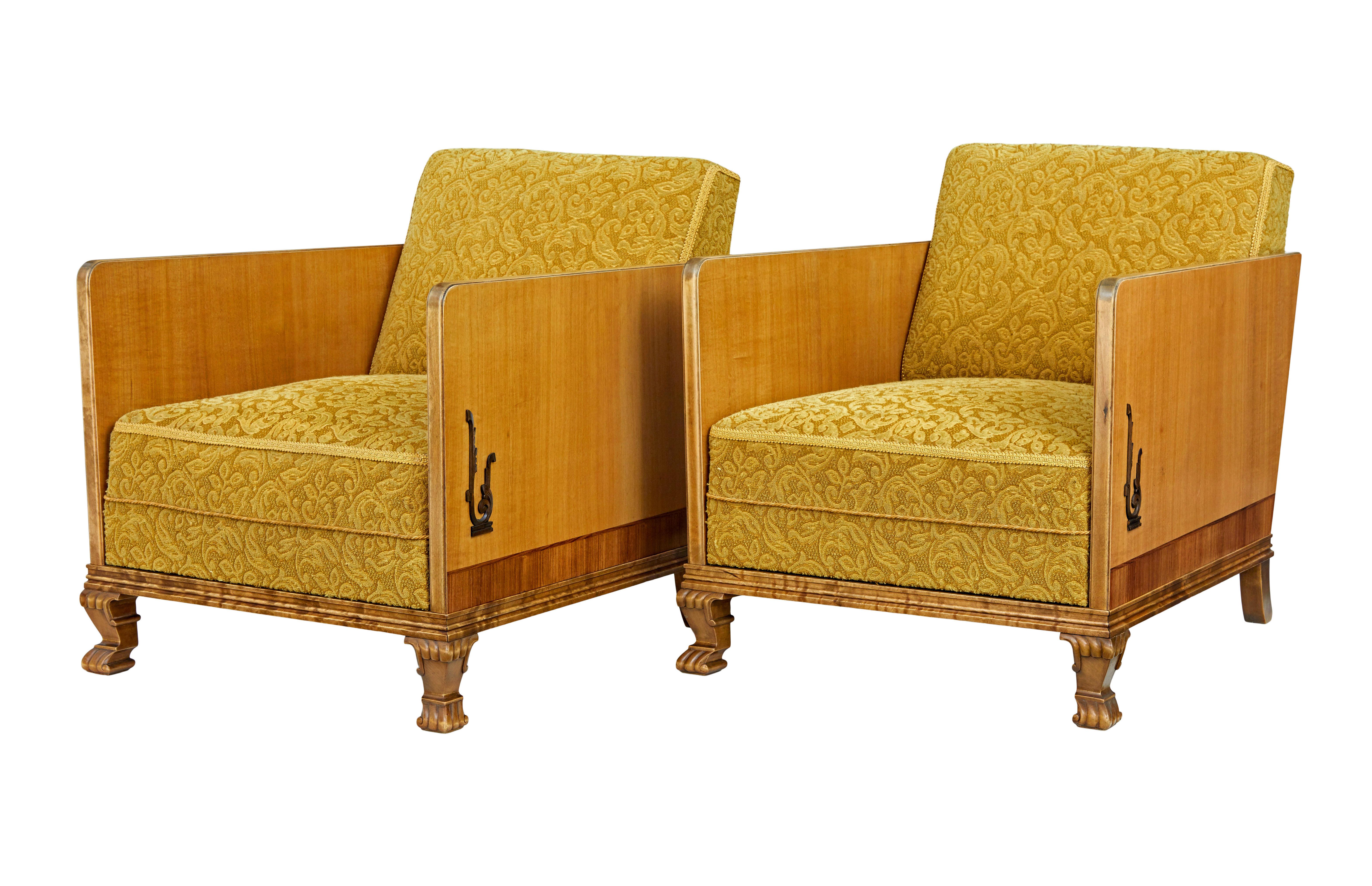 Paire de fauteuils de salon art déco en orme et bouleau en vente 2