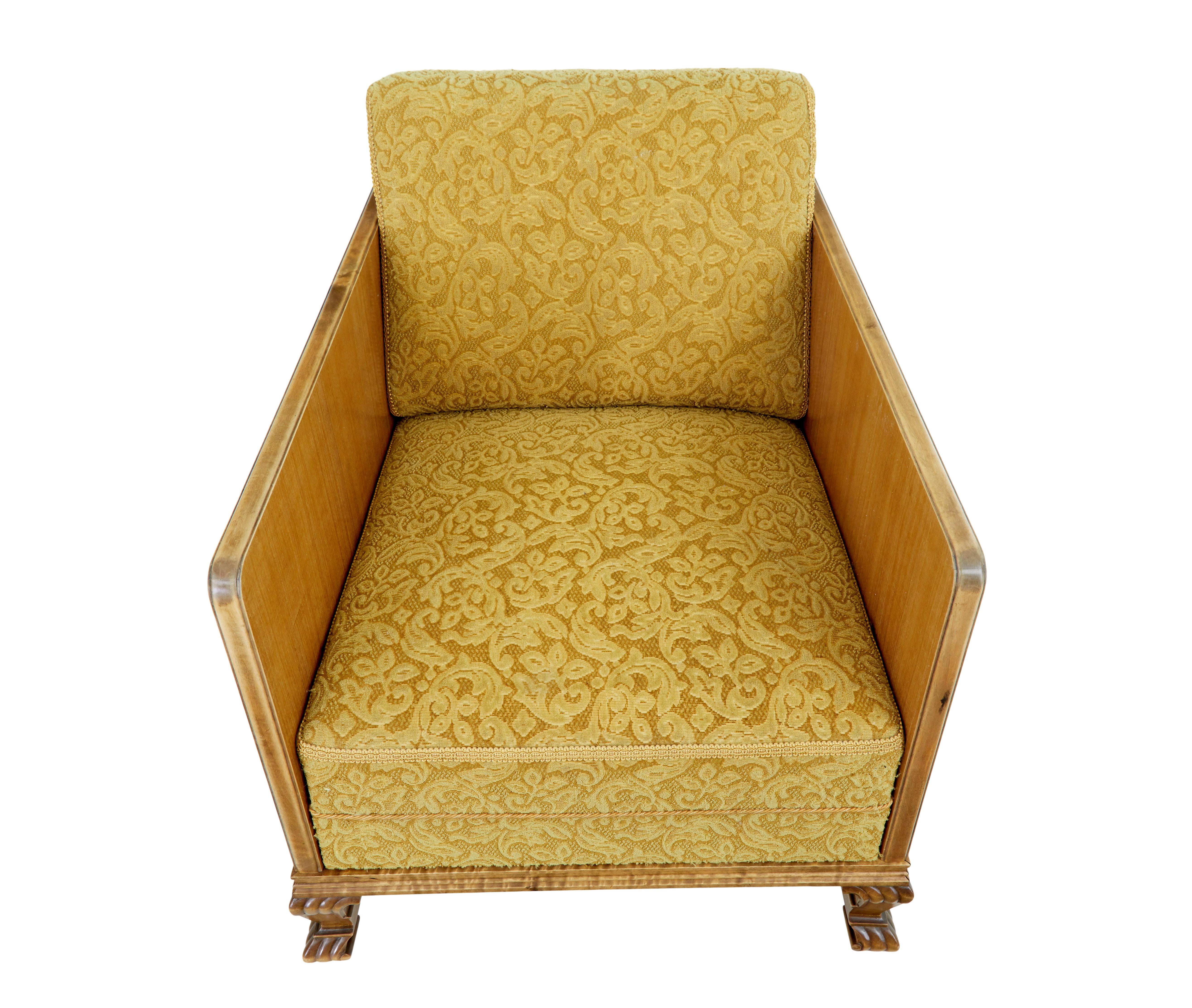 Swedish Pair of Art Deco elm and birch lounge armchairs