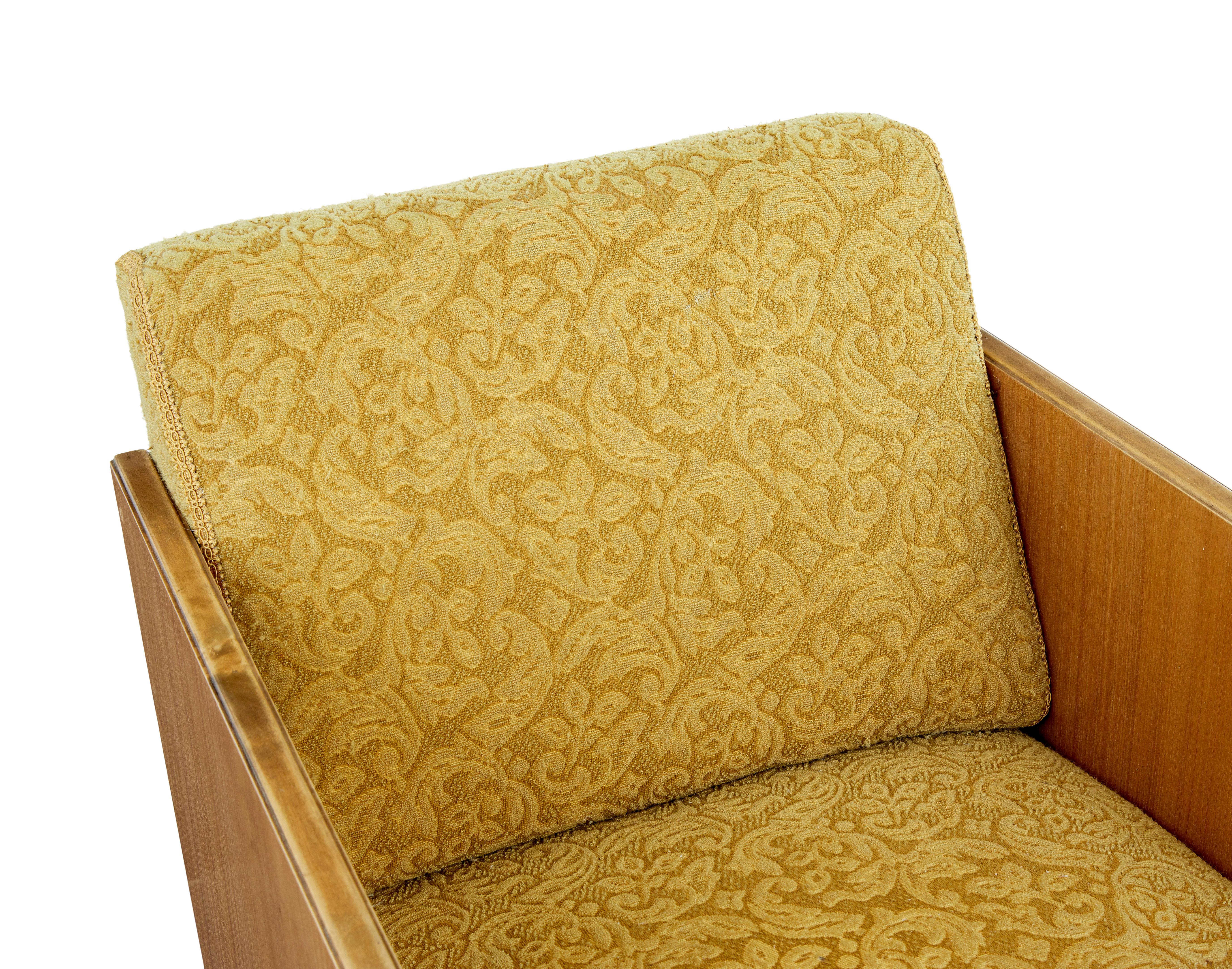 Hand-Carved Pair of Art Deco elm and birch lounge armchairs