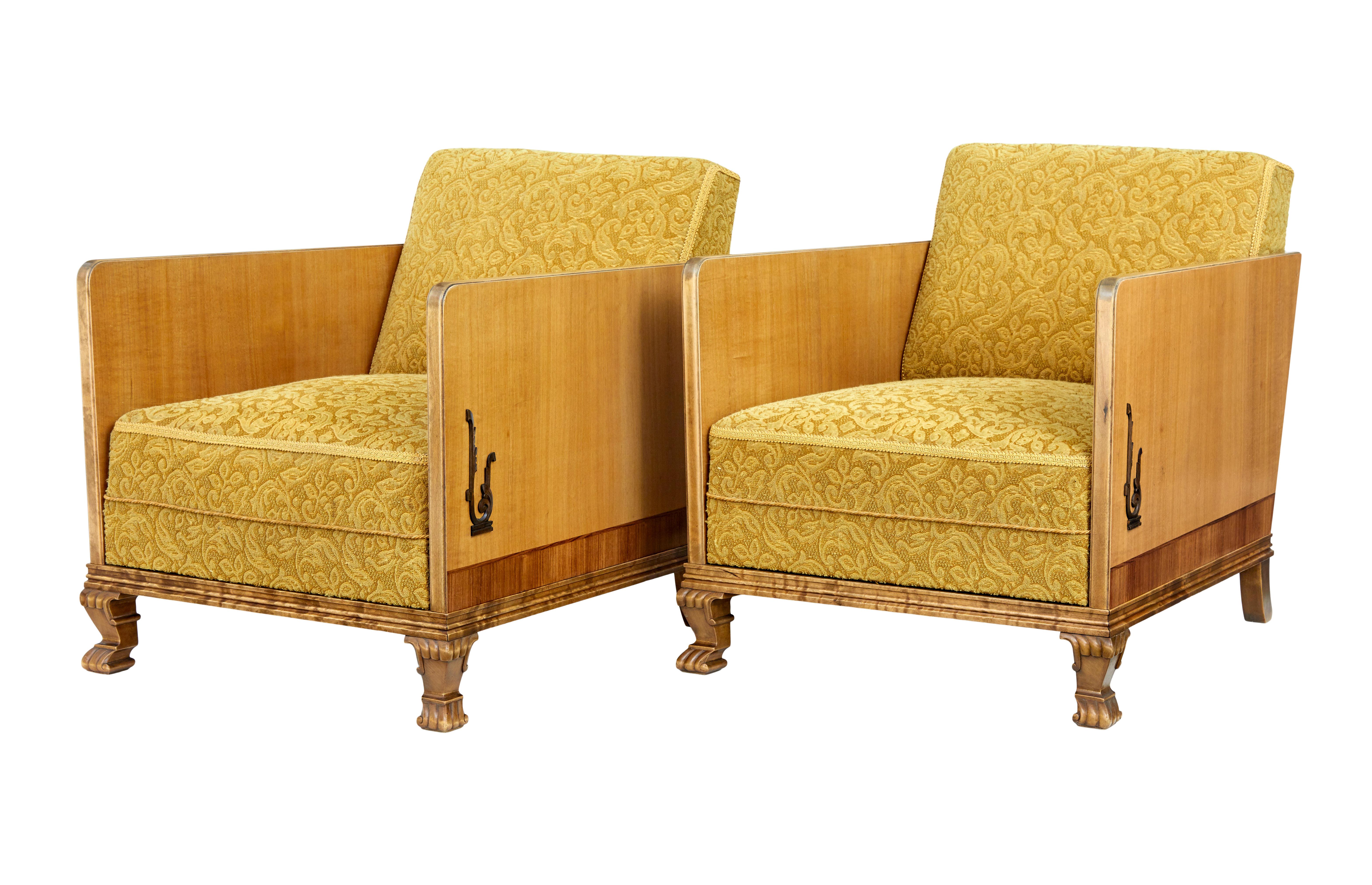Pair of Art Deco elm and birch lounge armchairs For Sale 2