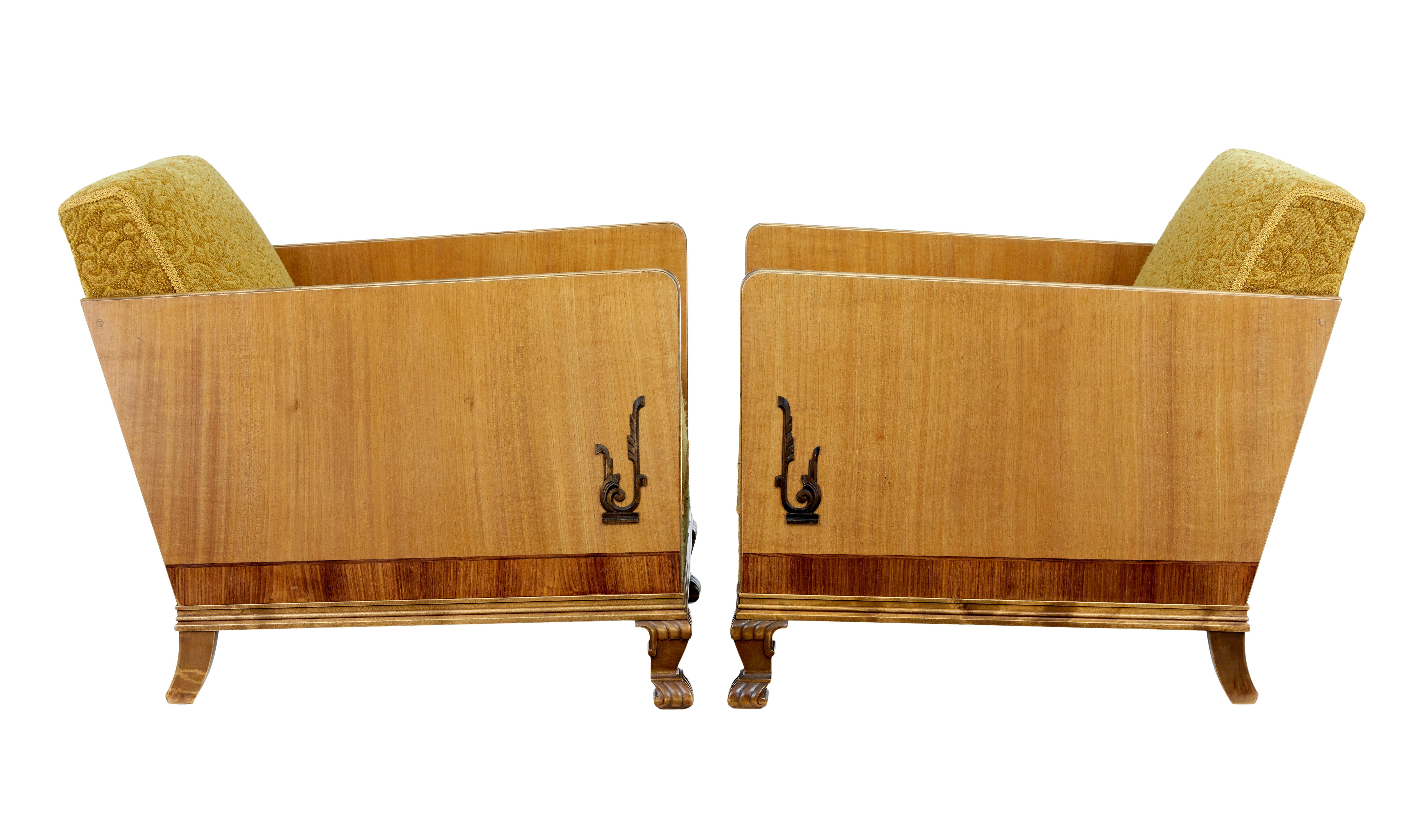 Pair of Art Deco elm and birch lounge armchairs 2