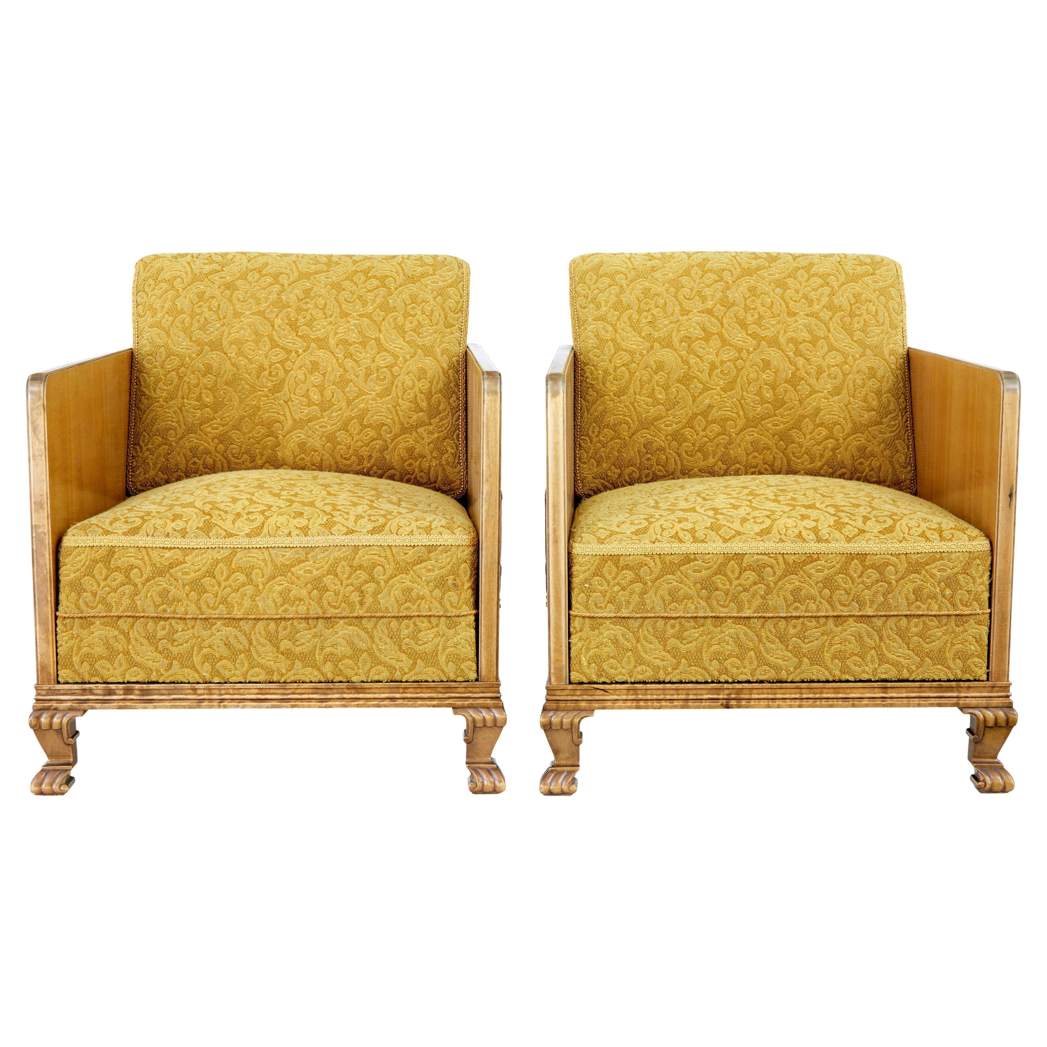 Pair of Art Deco elm and birch lounge armchairs For Sale