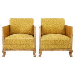 Pair of Art Deco elm and birch lounge armchairs