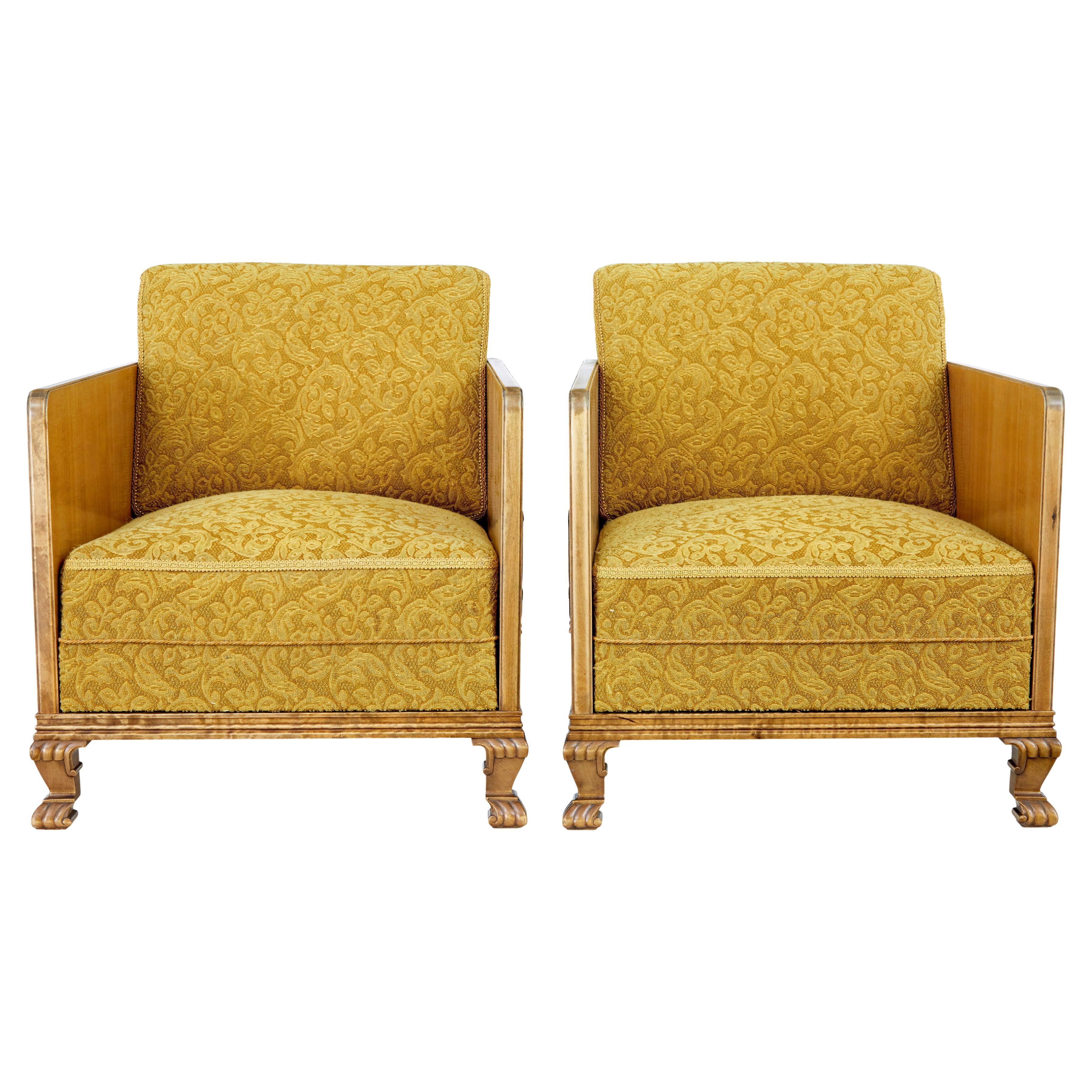 Ein Paar Art-Déco-Loungesessel aus Ulme und Birke aus Birke