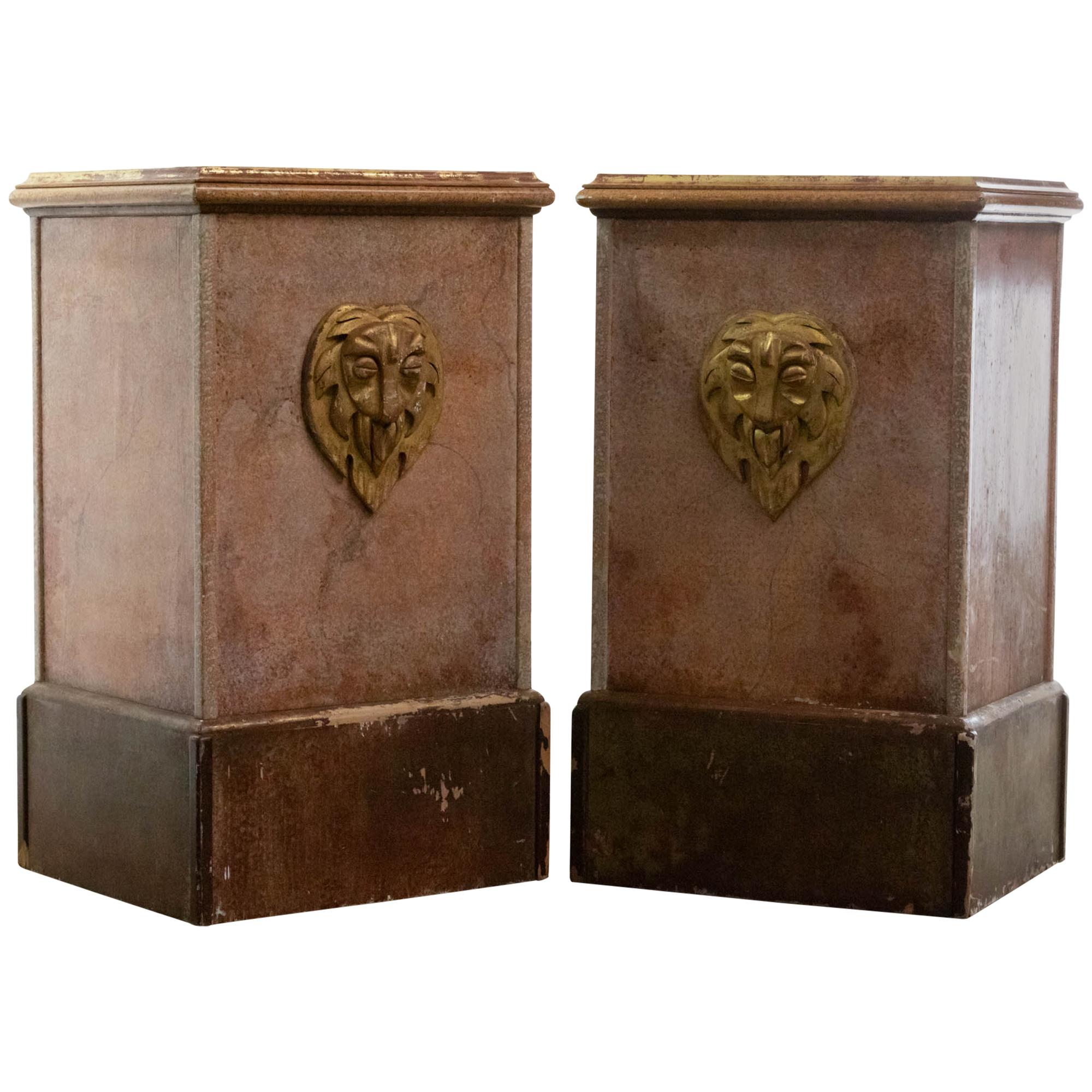 Pair of Art Deco End / Console Tables in Original Faux Marble Paint For Sale