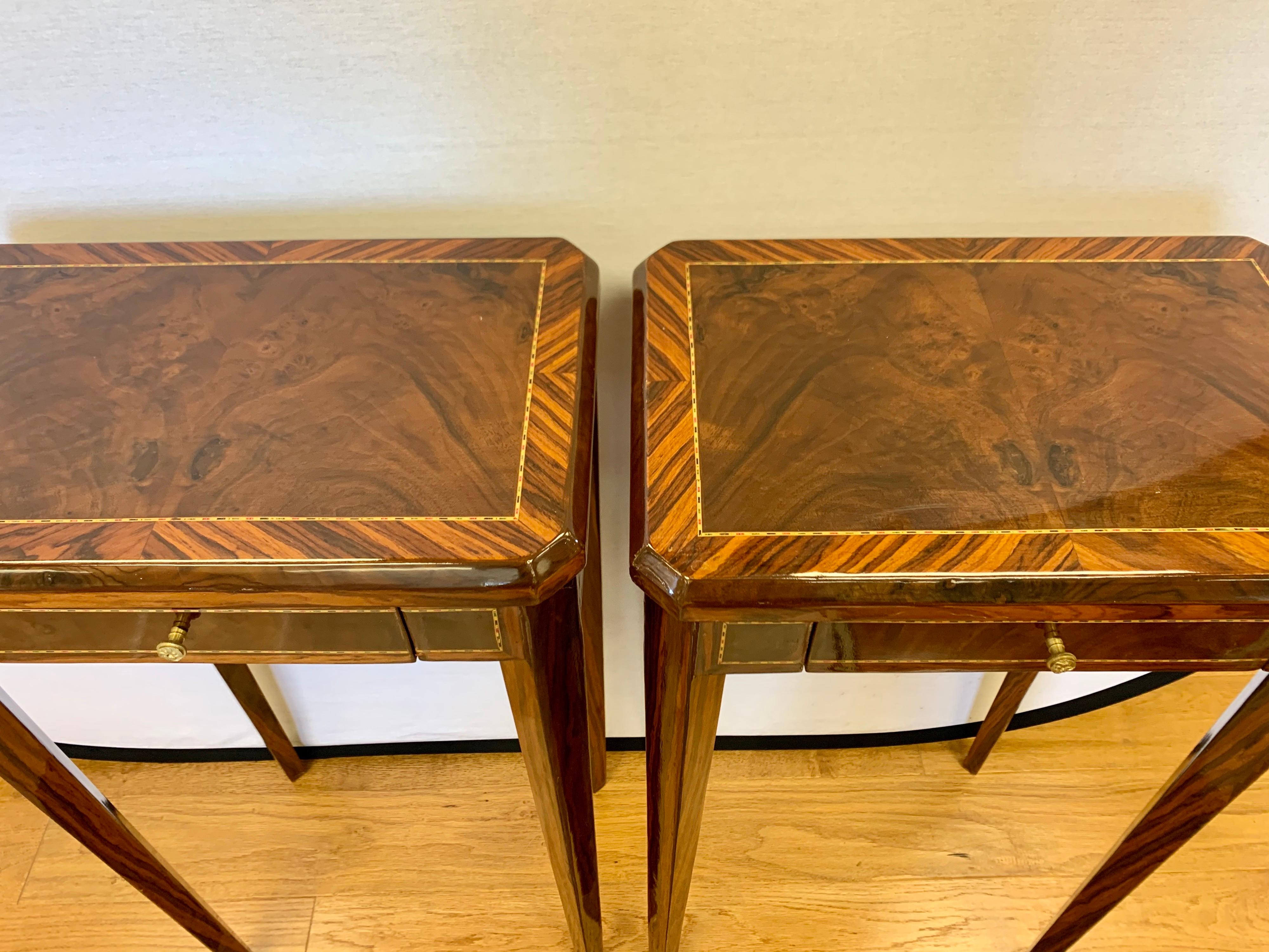 Italian Pair of Art Deco End Side Occasional Tables with Inlay