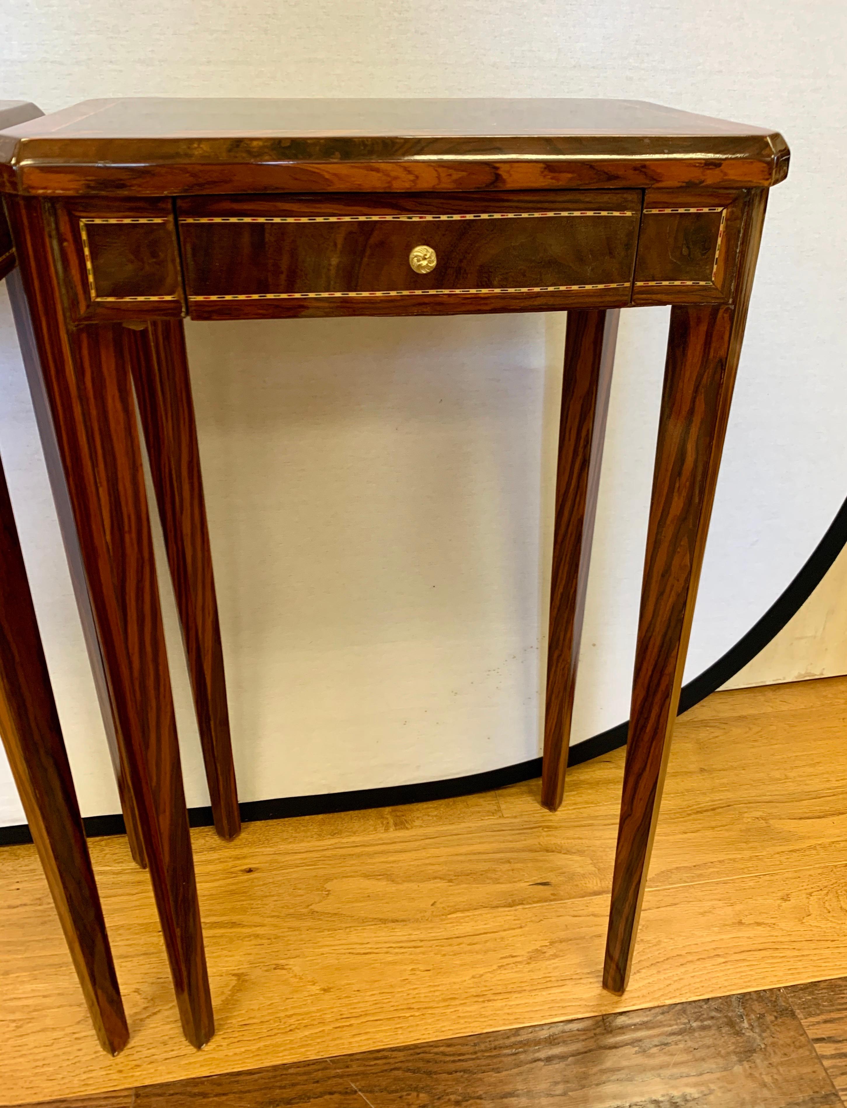 Mid-20th Century Pair of Art Deco End Side Occasional Tables with Inlay