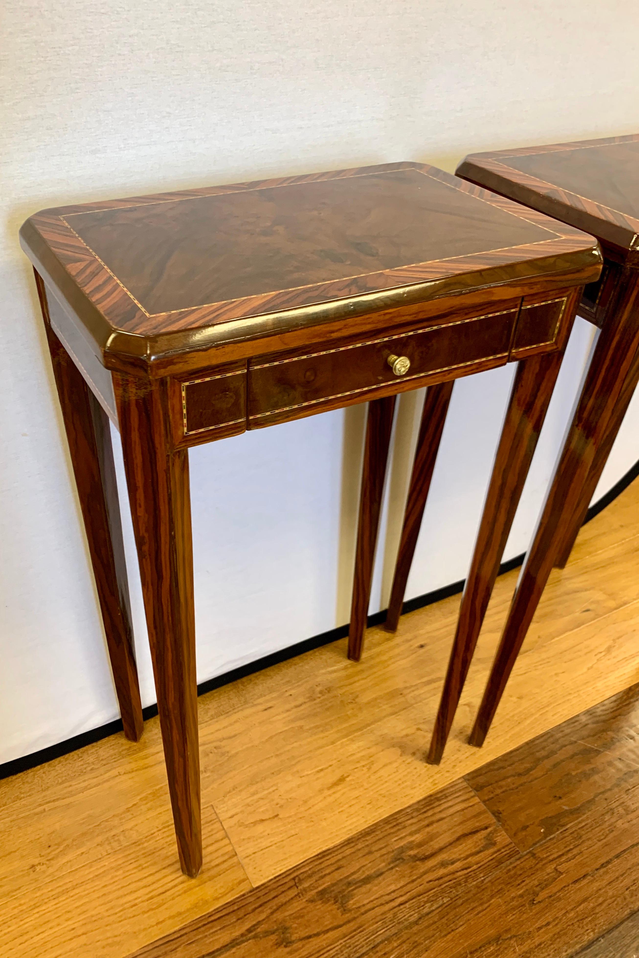 Wood Pair of Art Deco End Side Occasional Tables with Inlay