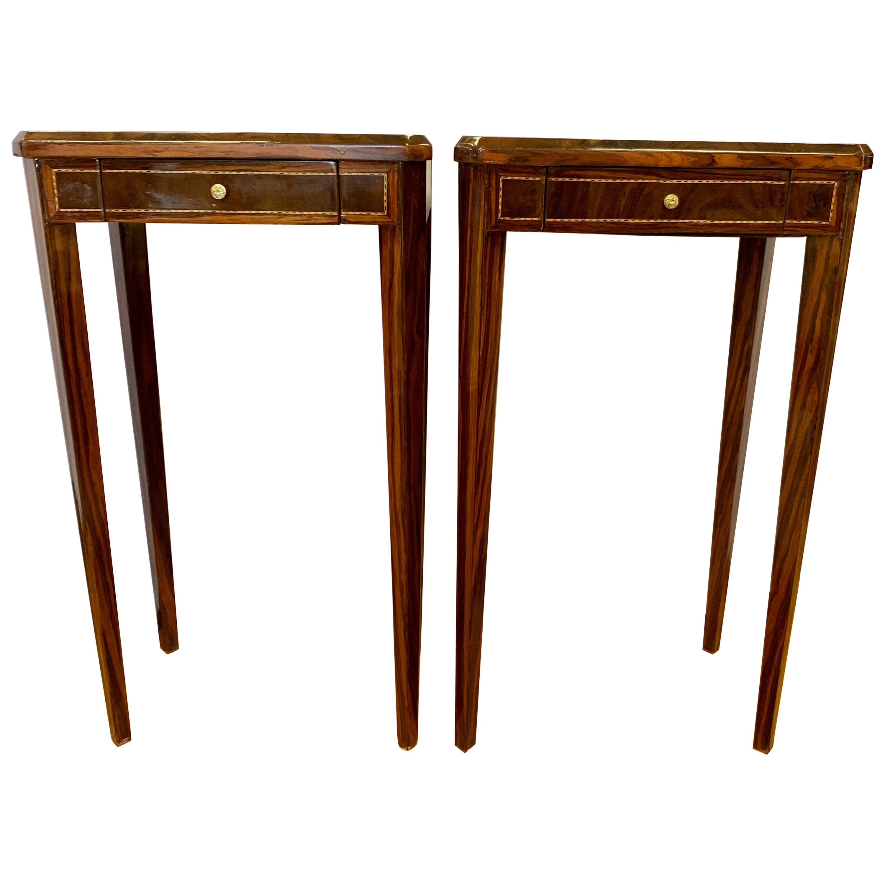 Pair of Art Deco End Side Occasional Tables with Inlay