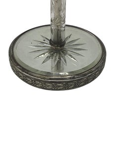 Pair of Art Deco Etched Glass Column Lamps with Mirrored Starburst Base