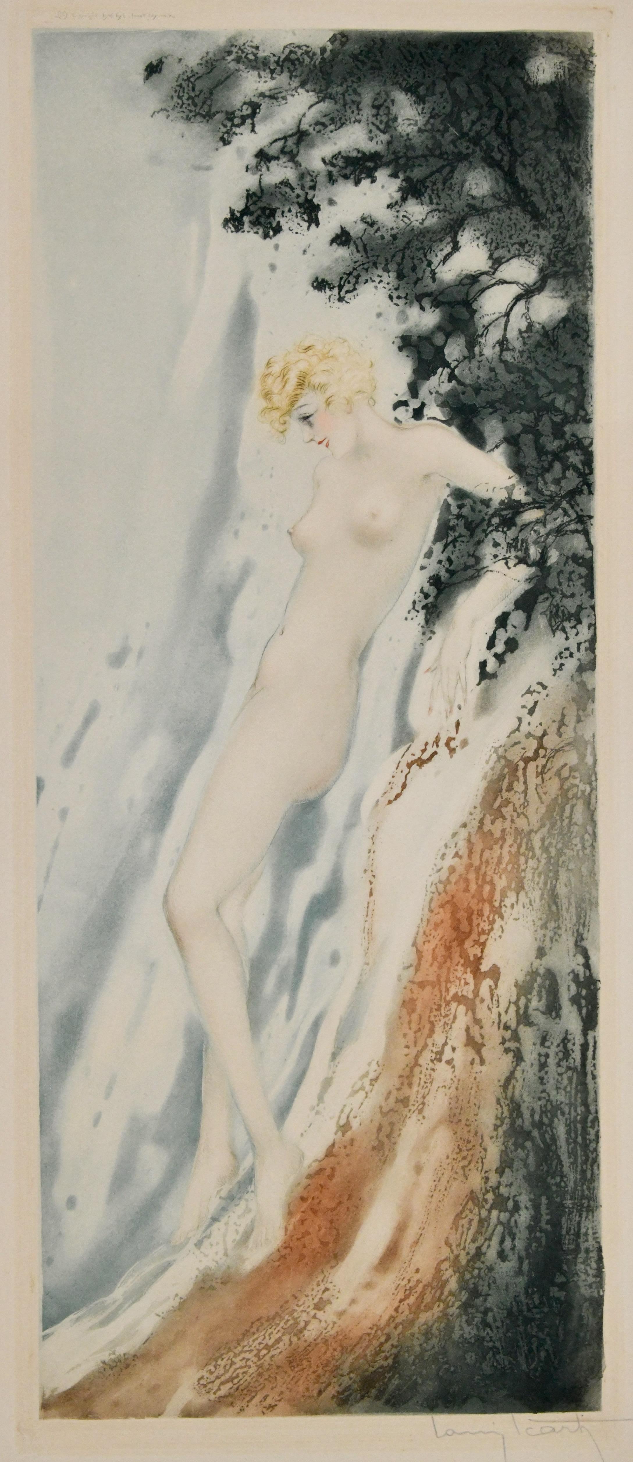 French Pair of Art Deco Etchings Nudes in the Waves Louis Icart, France, 1936