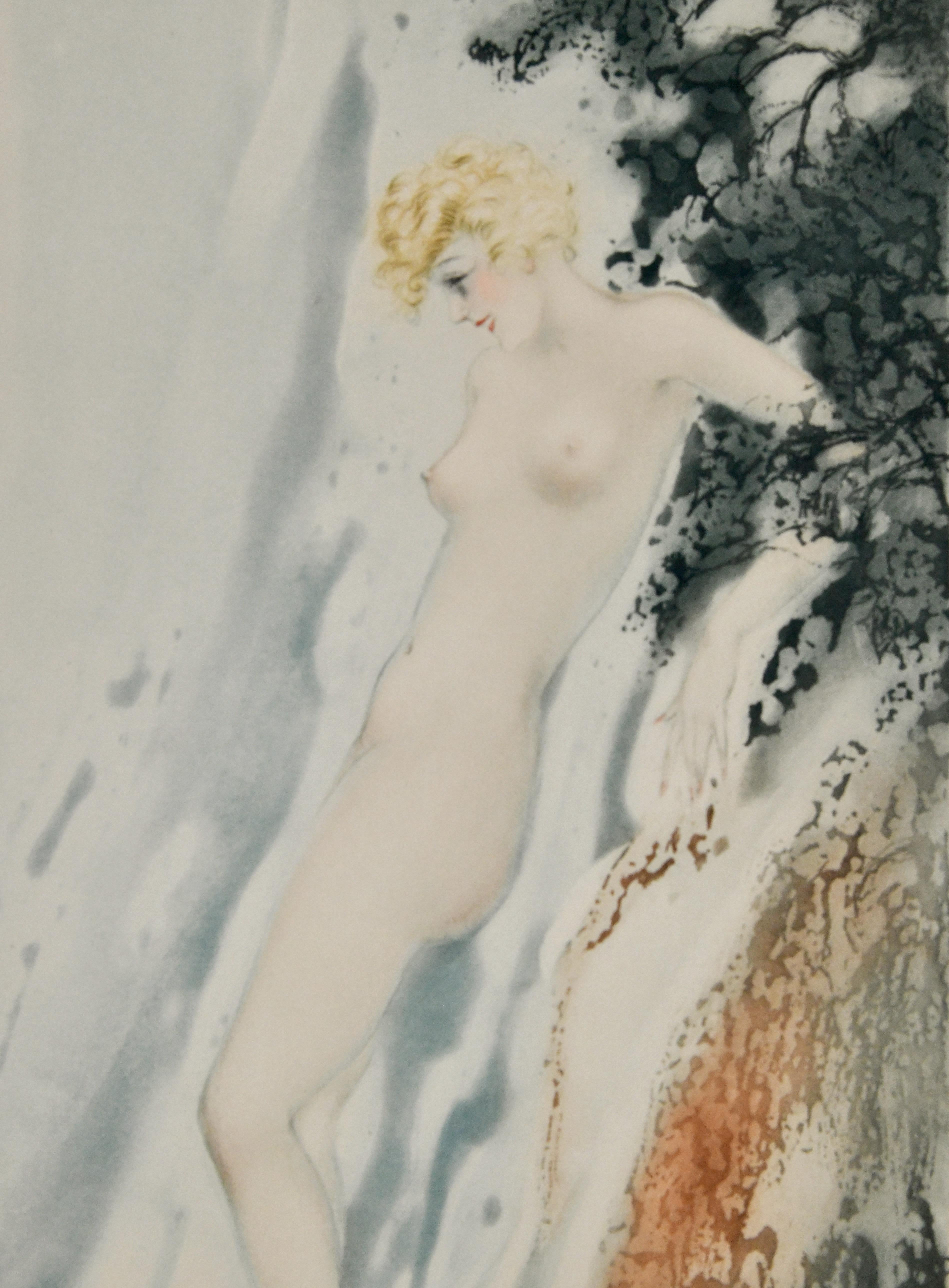 Etched Pair of Art Deco Etchings Nudes in the Waves Louis Icart, France, 1936