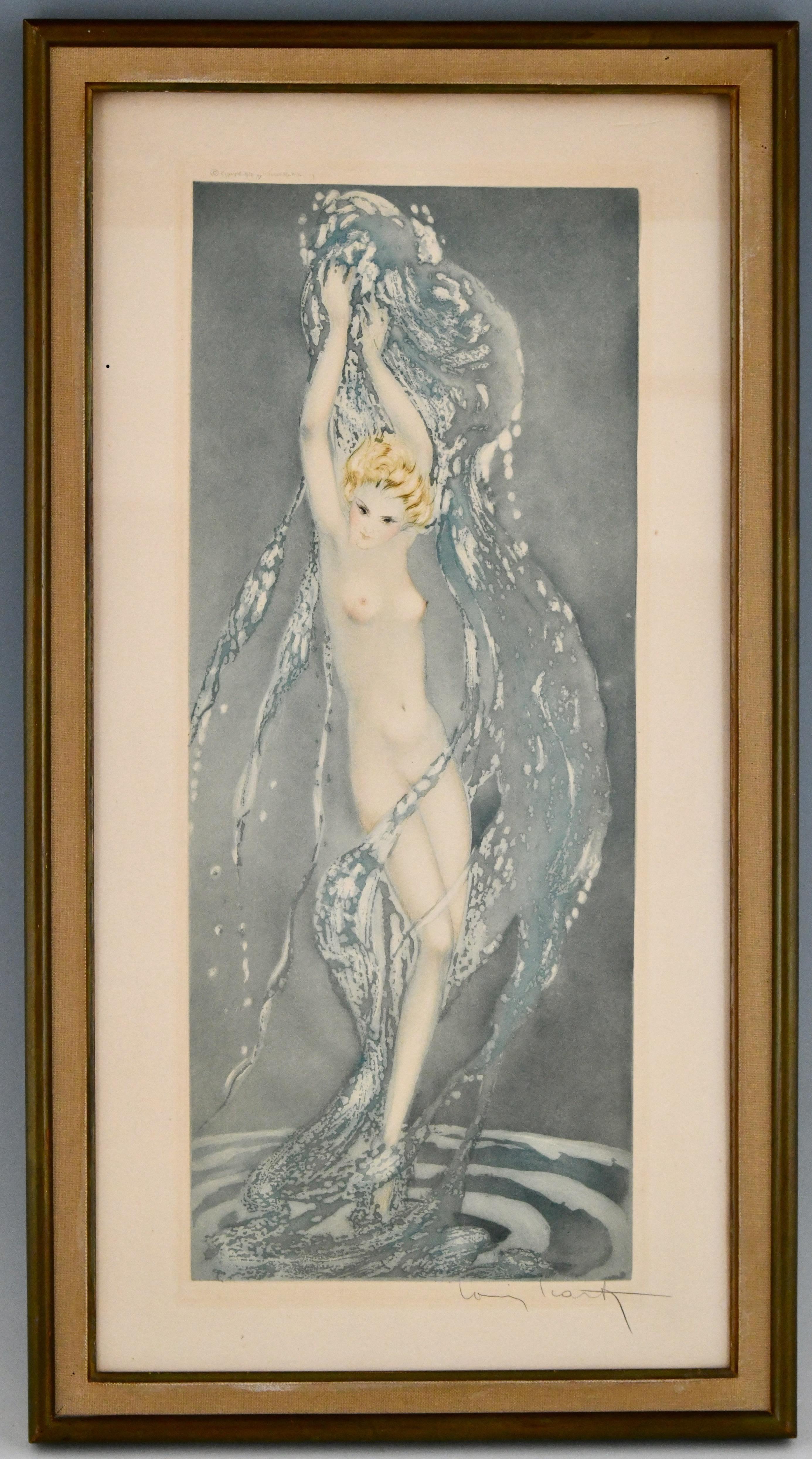 Papier Paire de gravures Art déco Nus dans les vagues Louis Icart, France, 1936
