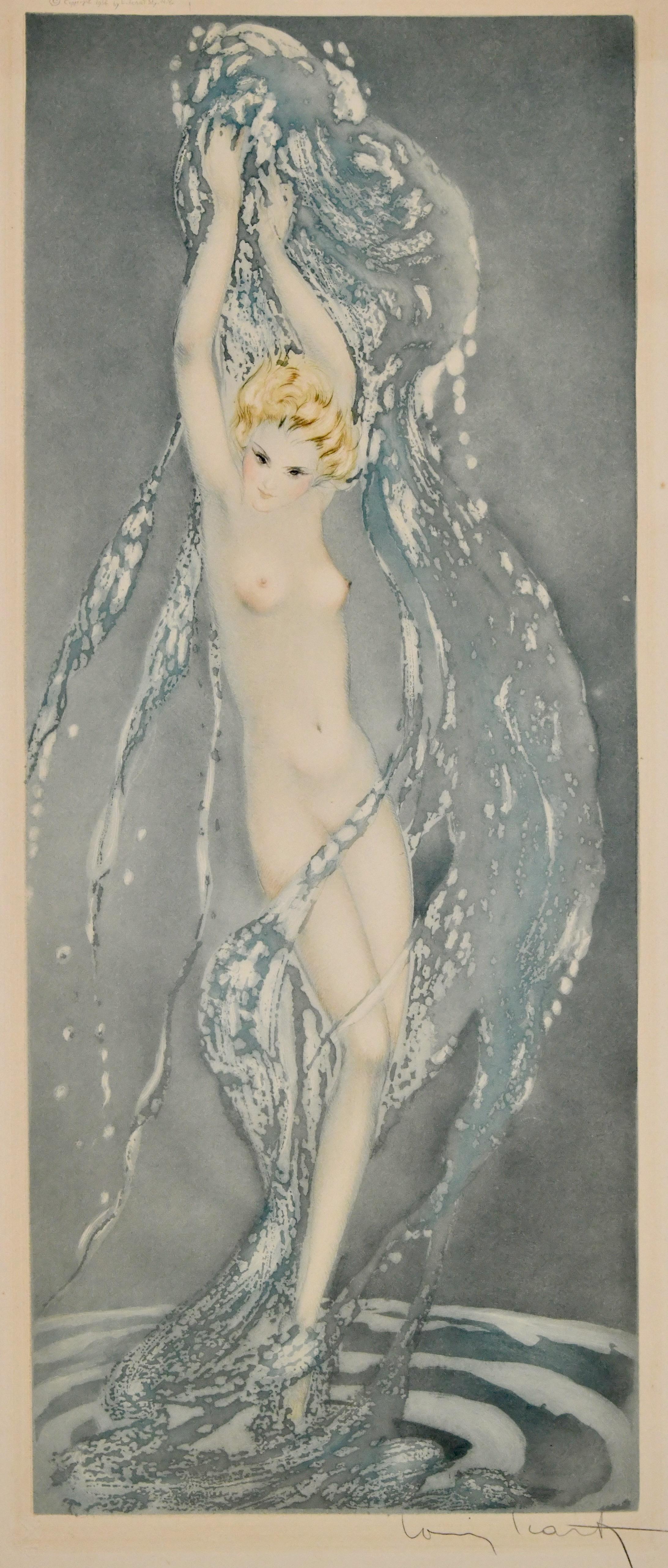 Pair of Art Deco Etchings Nudes in the Waves Louis Icart, France, 1936 1