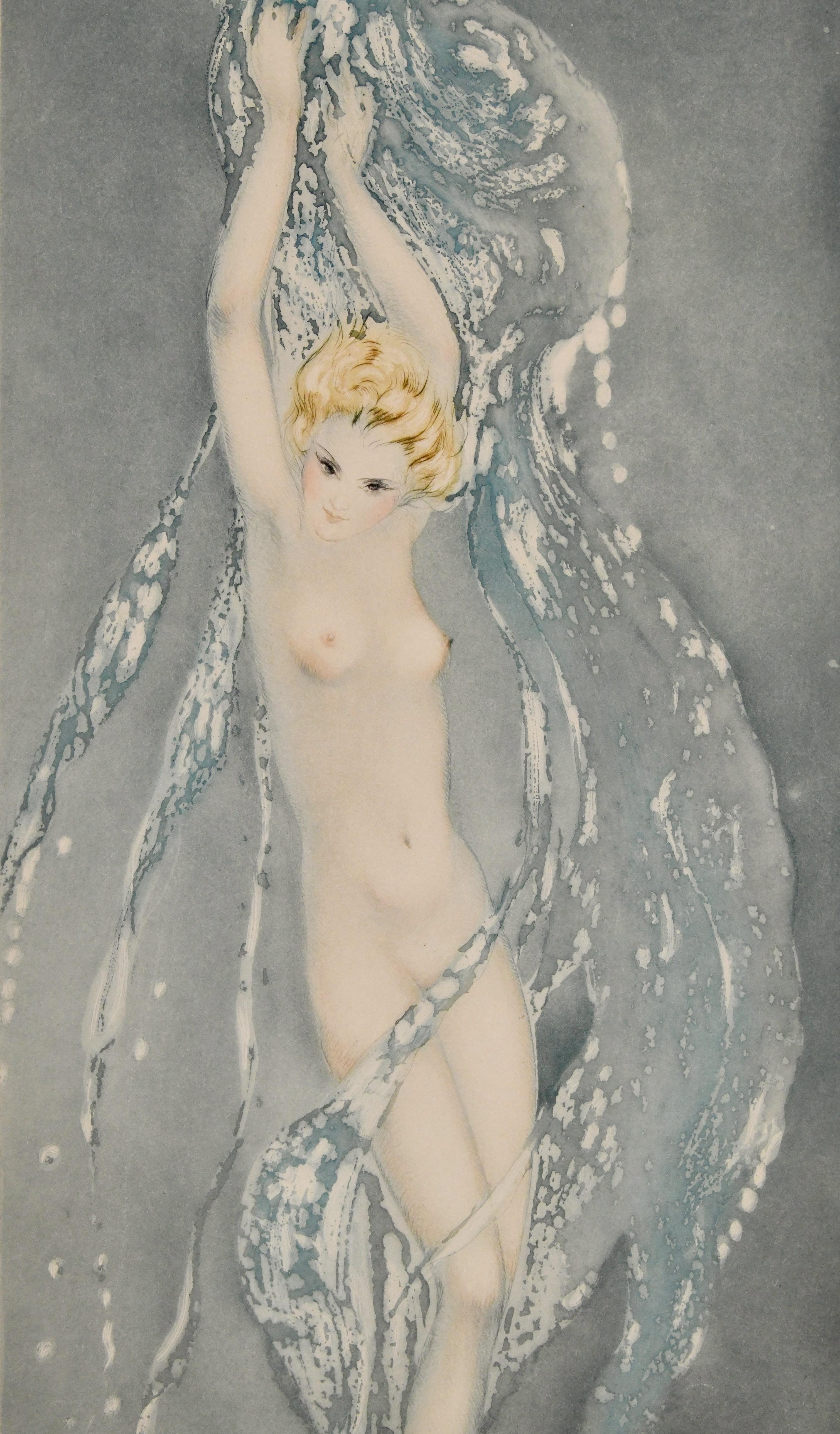 Pair of Art Deco Etchings Nudes in the Waves Louis Icart, France, 1936 2