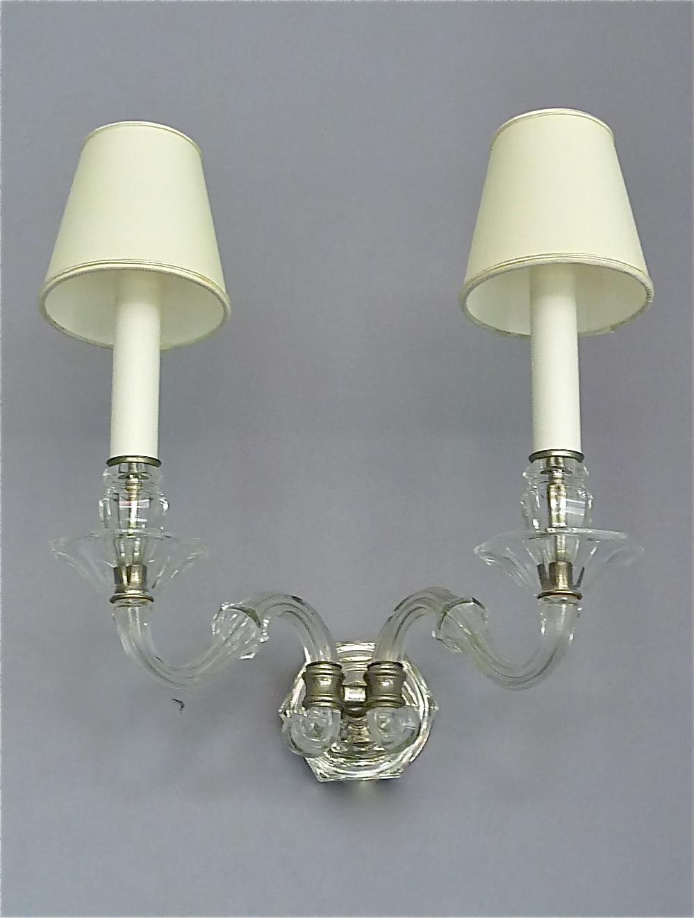 Pair of Art Deco Faceted Crystal Glass Wall Lights Sconces 1920, Baccarat Style 5