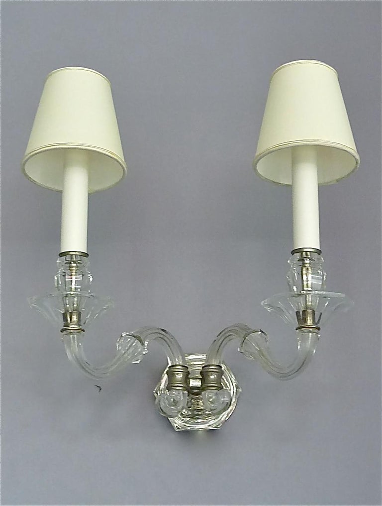 Pair of Art Deco Faceted Crystal Glass Wall Lights Sconces 1920, Baccarat Style For Sale at 1stDibs