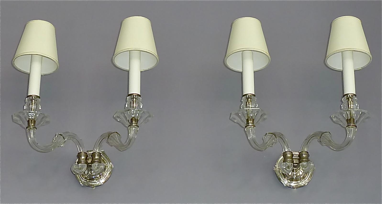Pair of Art Deco Faceted Crystal Glass Wall Lights Sconces 1920, Baccarat Style 6