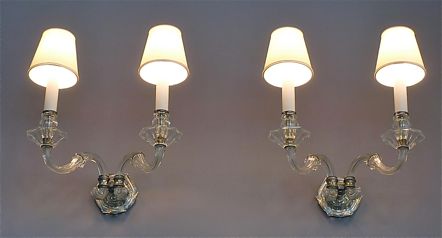 Pair of Art Deco Faceted Crystal Glass Wall Lights Sconces 1920, Baccarat Style 7